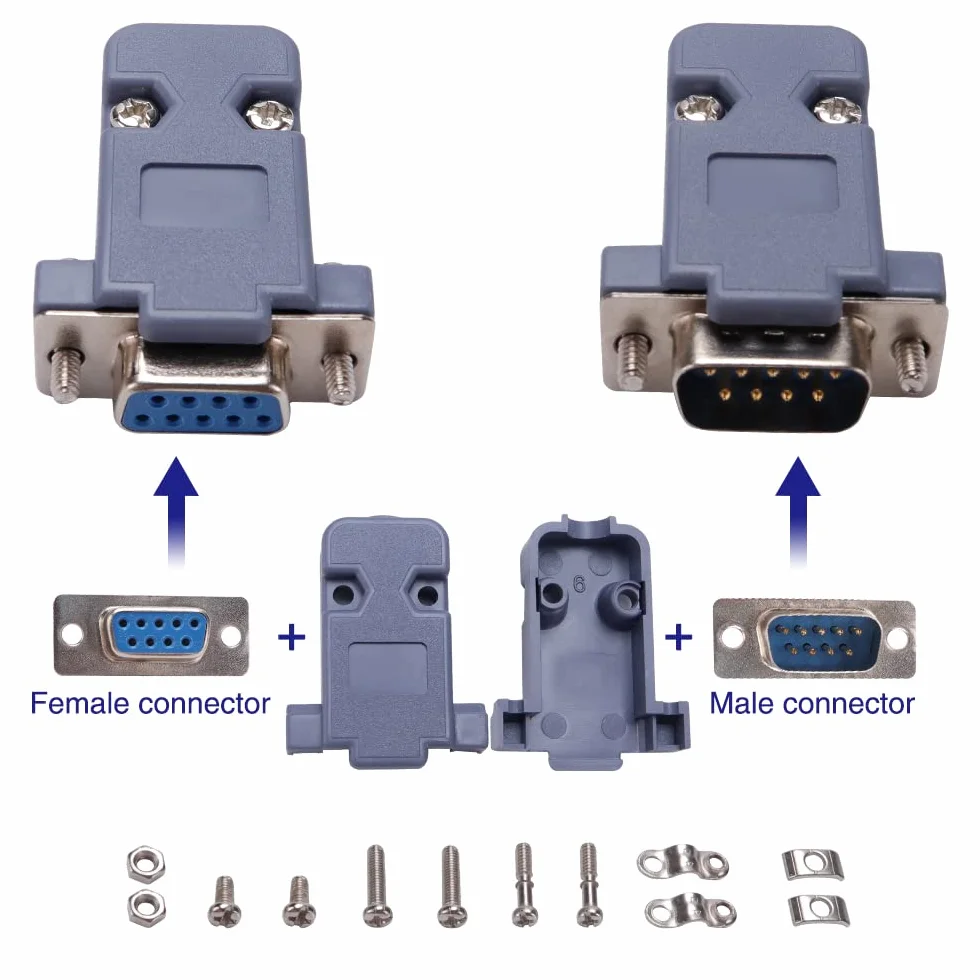 VooGenzek 5 Set Adattatore DB9 RS232 D-SUB, con Coperchio di Plastica DB9, Porta Seriale RS232 Parallela Connettore DB9 9-Pin D-Sub Maschio/Femmina a Saldare, per il Collegamento al Computer