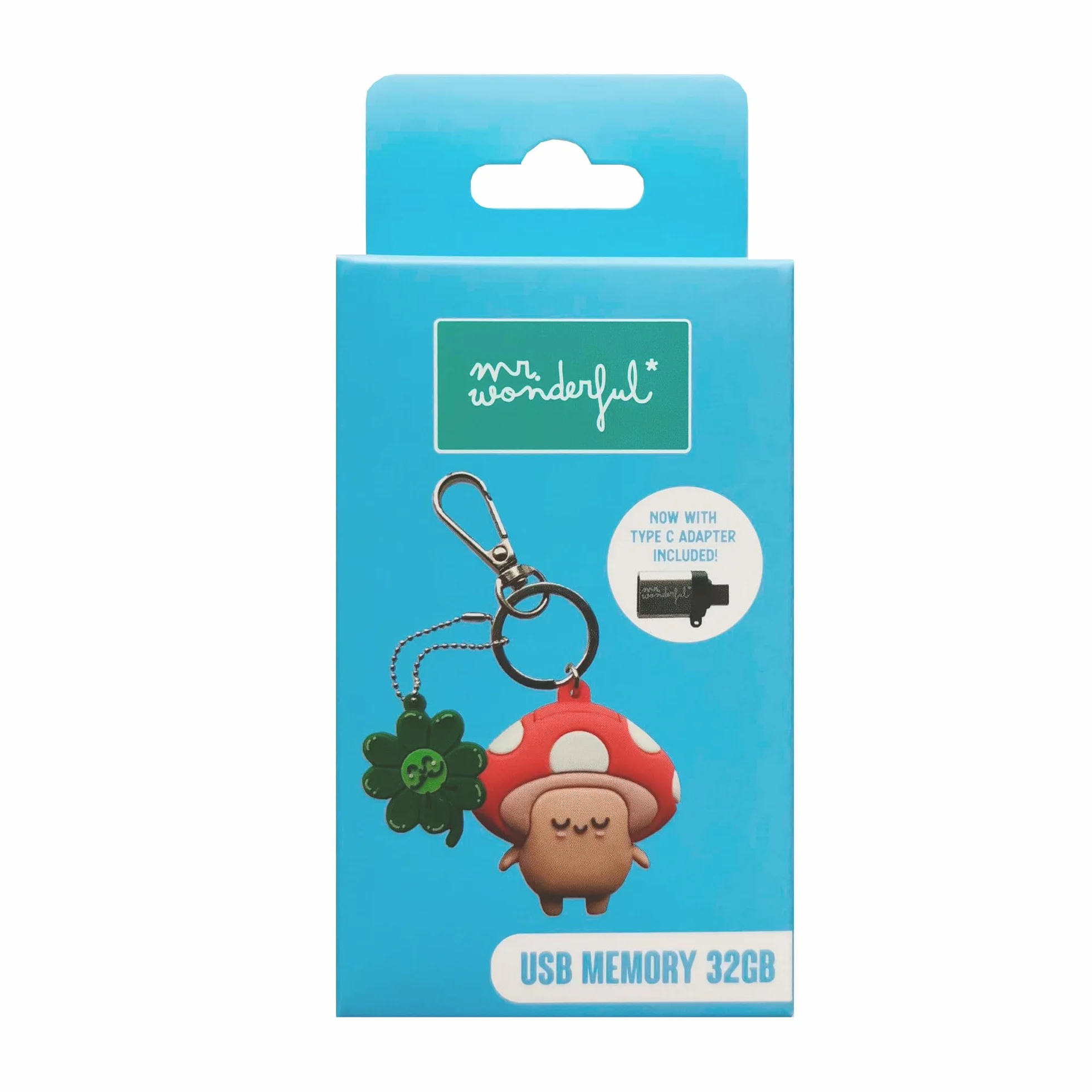 WONDEE Mr Wonderful [2 in 1] portachiavi + chiavetta USB e USB C divertente 32 GB con adattatore USBC – simpatico e divertente chiavetta USB Kawai regalo per ragazze e donne