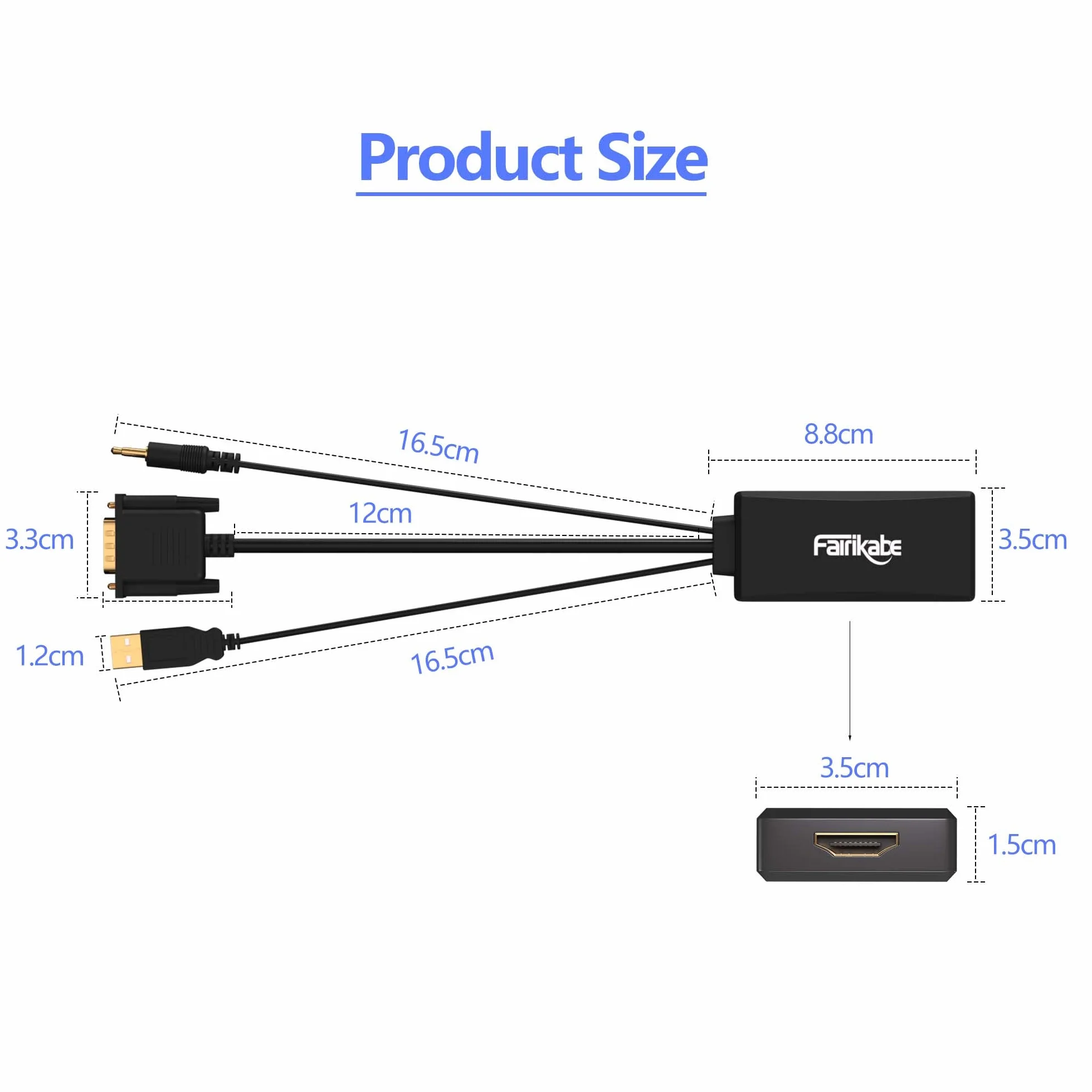 fairikabe Adattatore VGA a HDMI con audio, (sorgente di uscita VGA del PC a TV/monitor con display di ingresso HDMI), convertitore vga maschio a hdmi femmina per monitor, 1080p