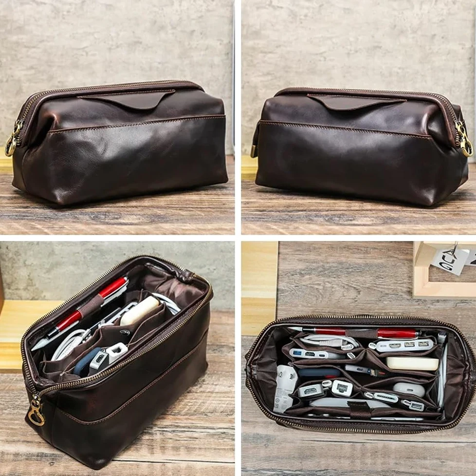 Custodia organizer for elettronica da viaggio in pelle Borsa for trasporto cavi con cerniera Custodia tecnica for cavi, cavi ed elementi essenziali da viaggio(Black)