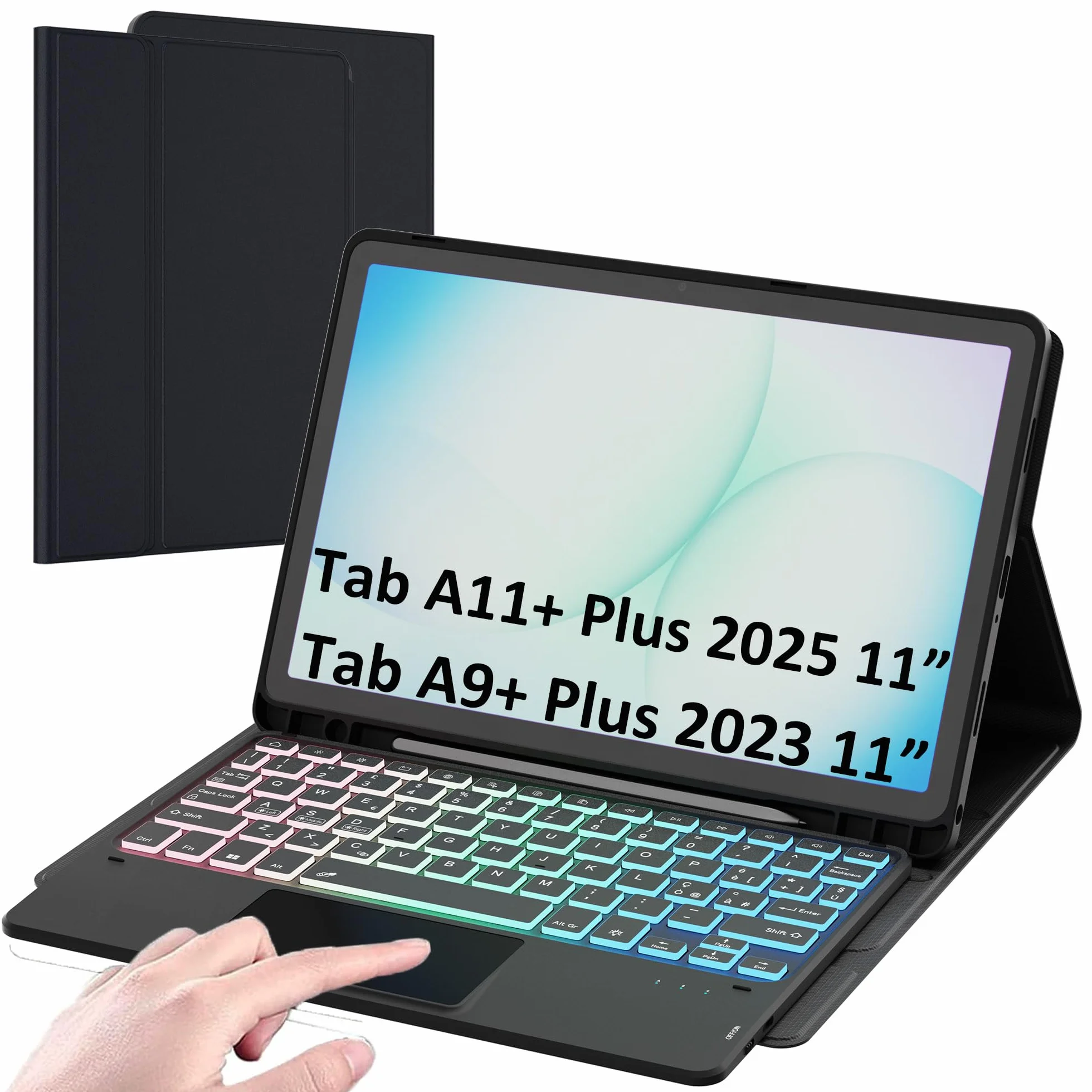 Custodia con tastiera per Samsung Galaxy Tab A11+ Plus 2025/A9+ Plus 2023 11": tastiera retroilluminata 7 colori con trackpad Intelligente - tastiera wireless rimovibile con Layout italiano QWERTY
