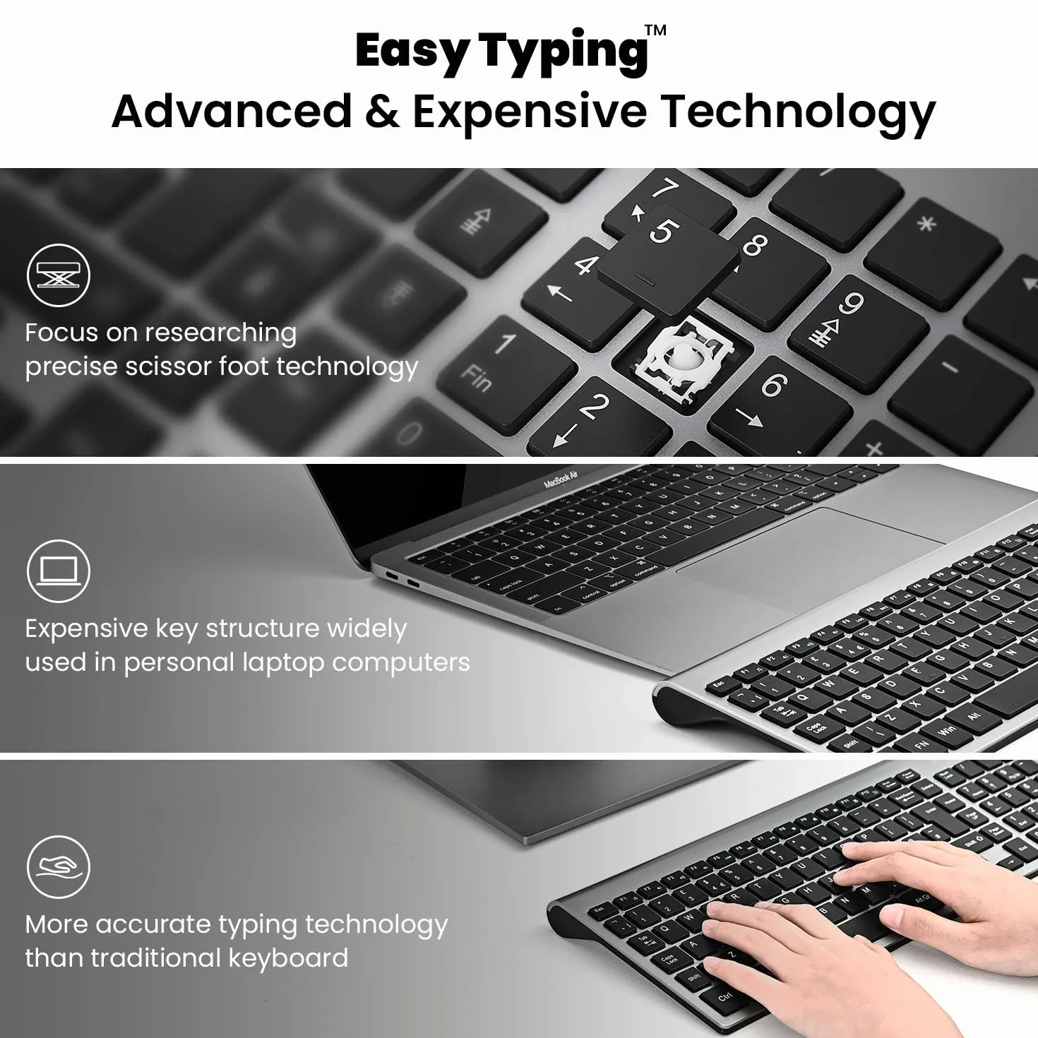 cimetech Tastiera wireless Layout Italiano QWERTY 2.4G USB con tastierino numerico tasti ergonomici grigio