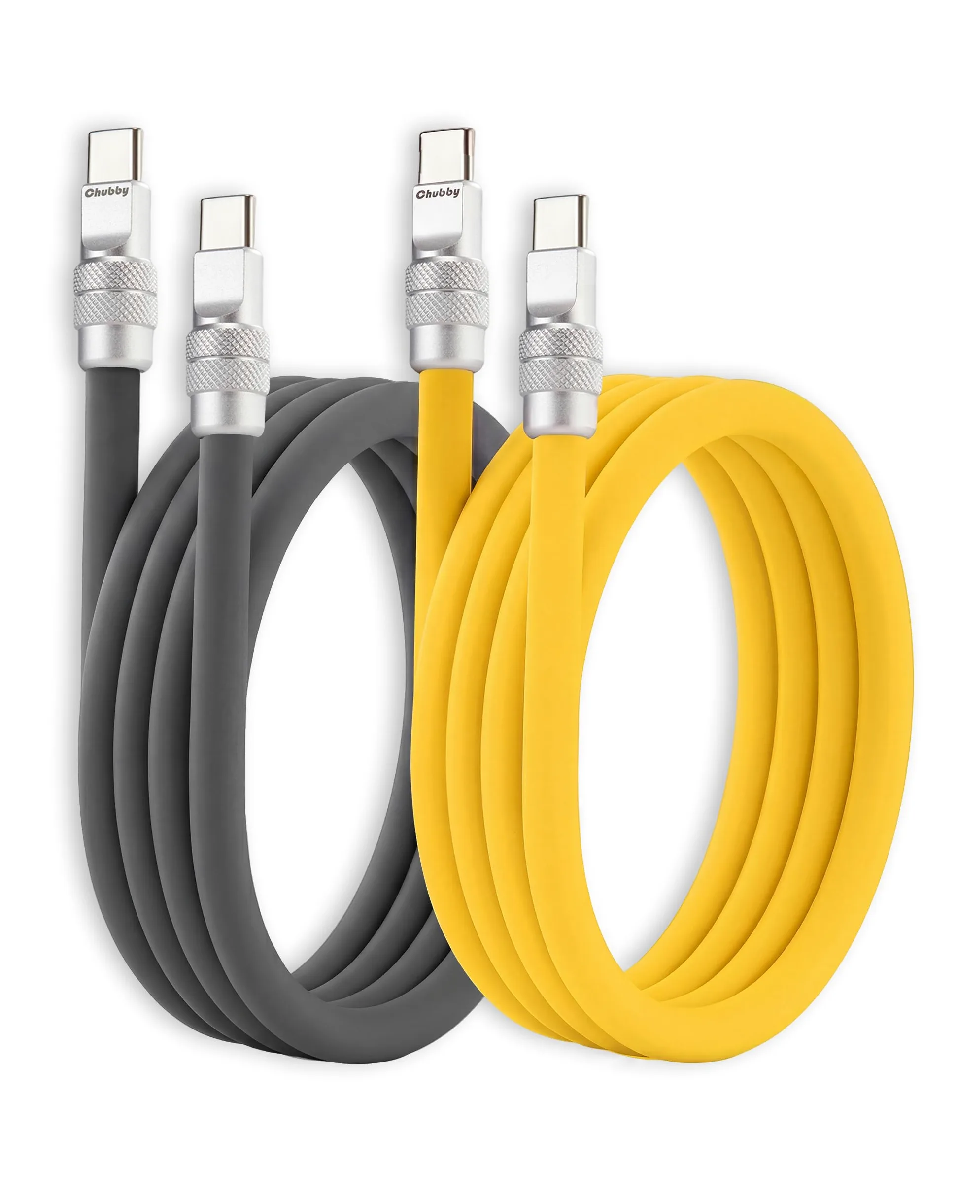 chubbycable Couple Chubby - Confezione da 2 cavi USB C da 240 W, cavo di ricarica rapida in silicone extra spesso, compatibile con iPhone serie 16/15, iPad Galaxy, grigio+giallo, da tipo C a tipo C, 3