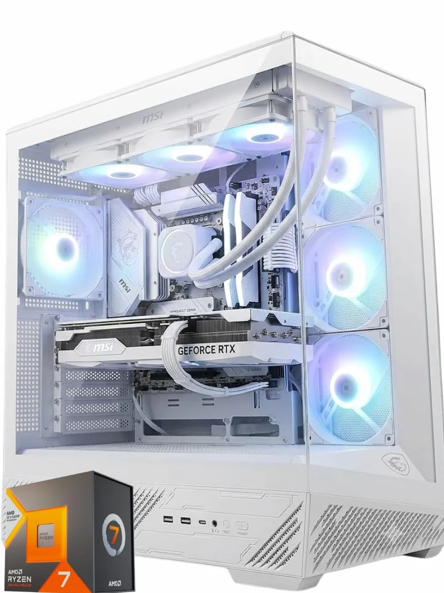 Pc Gaming RYZEN 7 7800X3D Bianco - Scheda video RTX 5060 TI - RAM 32GB DDR5 6000mhz - Nvme 1TB Pci gen4 - Dissipatore a Liquido 360mm - Wifi e Bluetooth - Windows 11