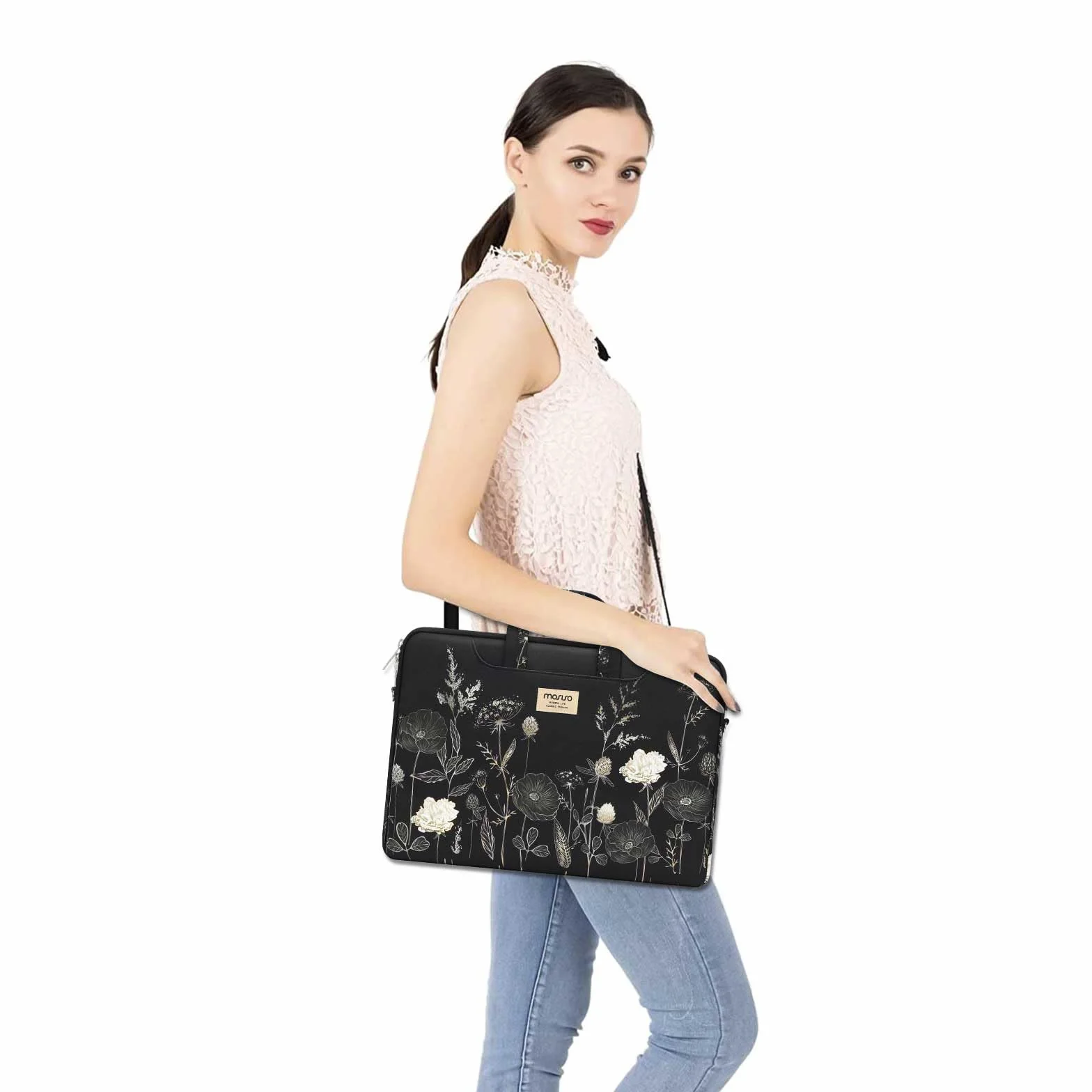 MOSISO Borsa Laptop Donna, 15.6 pollici Borsa Computer Compatibile con MacBook, HP, Dell, Lenovo, Asus, Notebook, 15-15.6 pollici Custodia a Tracolla per Laptop con Tracolla, Fiore Retro