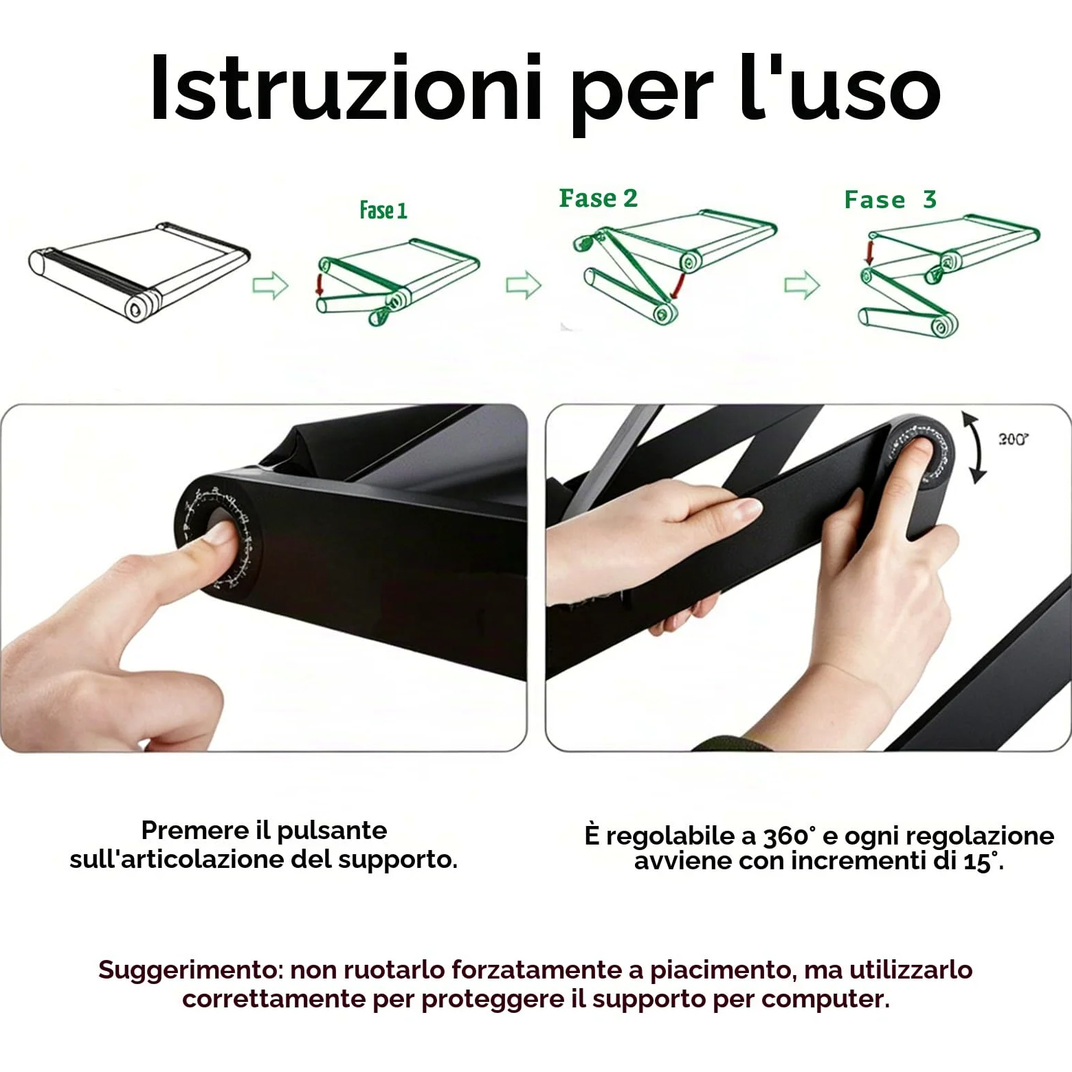 Ideal Swan Supporto PC Portatile Regolabile Laptop Stand Tavolino PC Regolabile Alluminio Supporto Notebook Computer con Pannello Porta Mouse per MacBook dell HP Samsung Lenovo Huawei - Nero