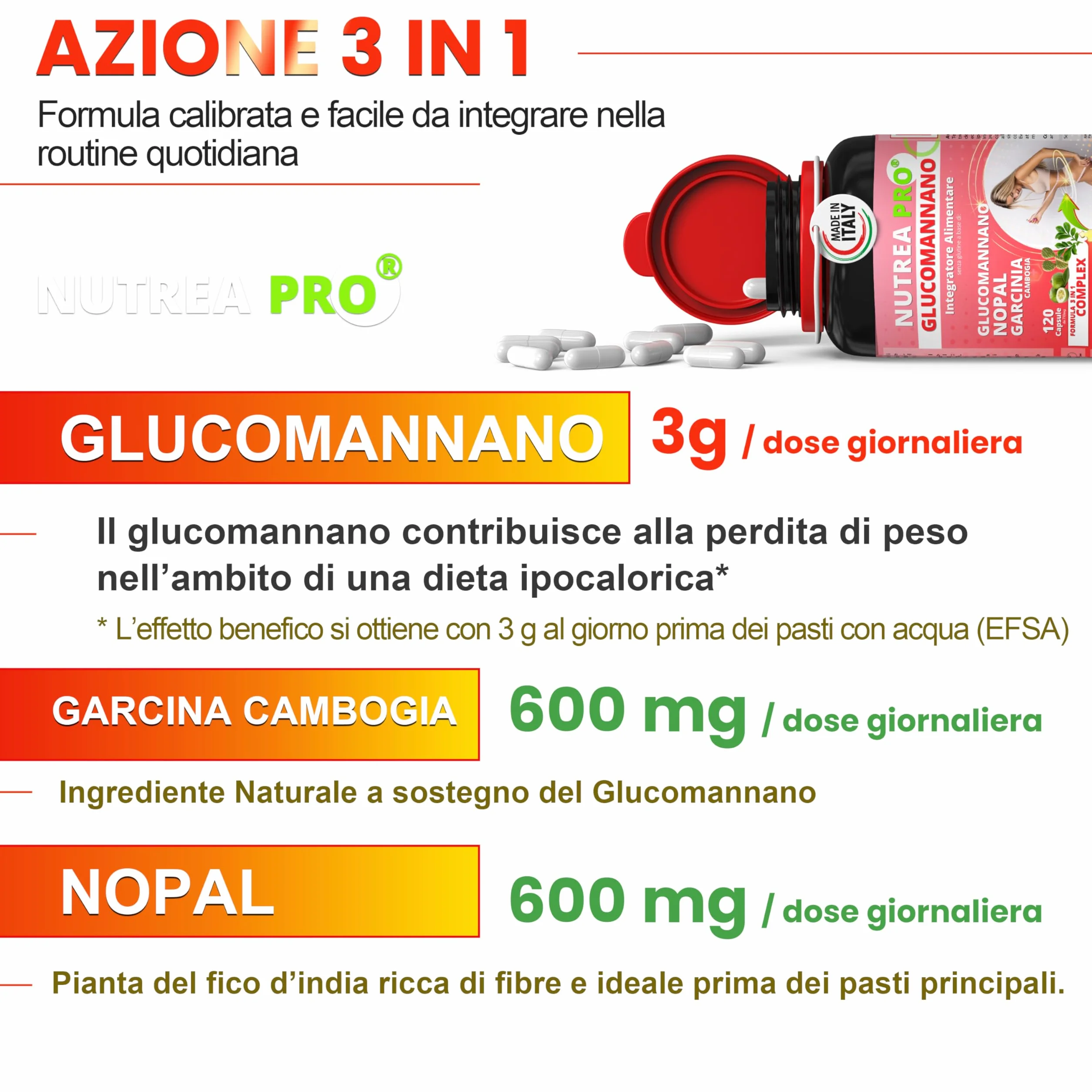 Glucomannano Forte 4200mg Integratore Fibre Naturali 120 Capsule Made in Italy NUTREAPRO®
