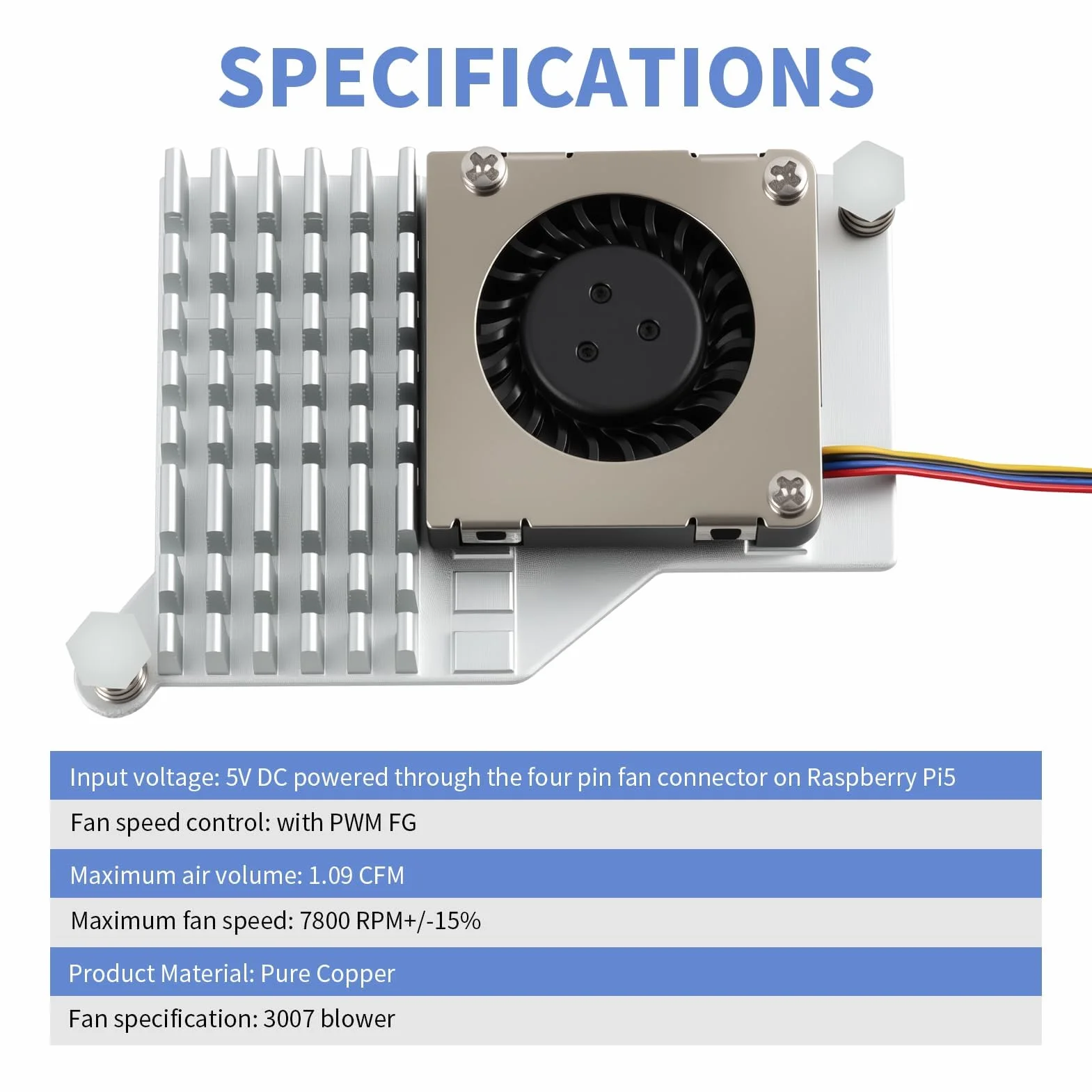 Dissipatore di calore attivo con ventola per Raspberry Pi 5 - Potente sistema di raffreddamento della CPU - Dissipatore di calore in alluminio anodizzato con pad termico - Controllo PWM integrato (5V)