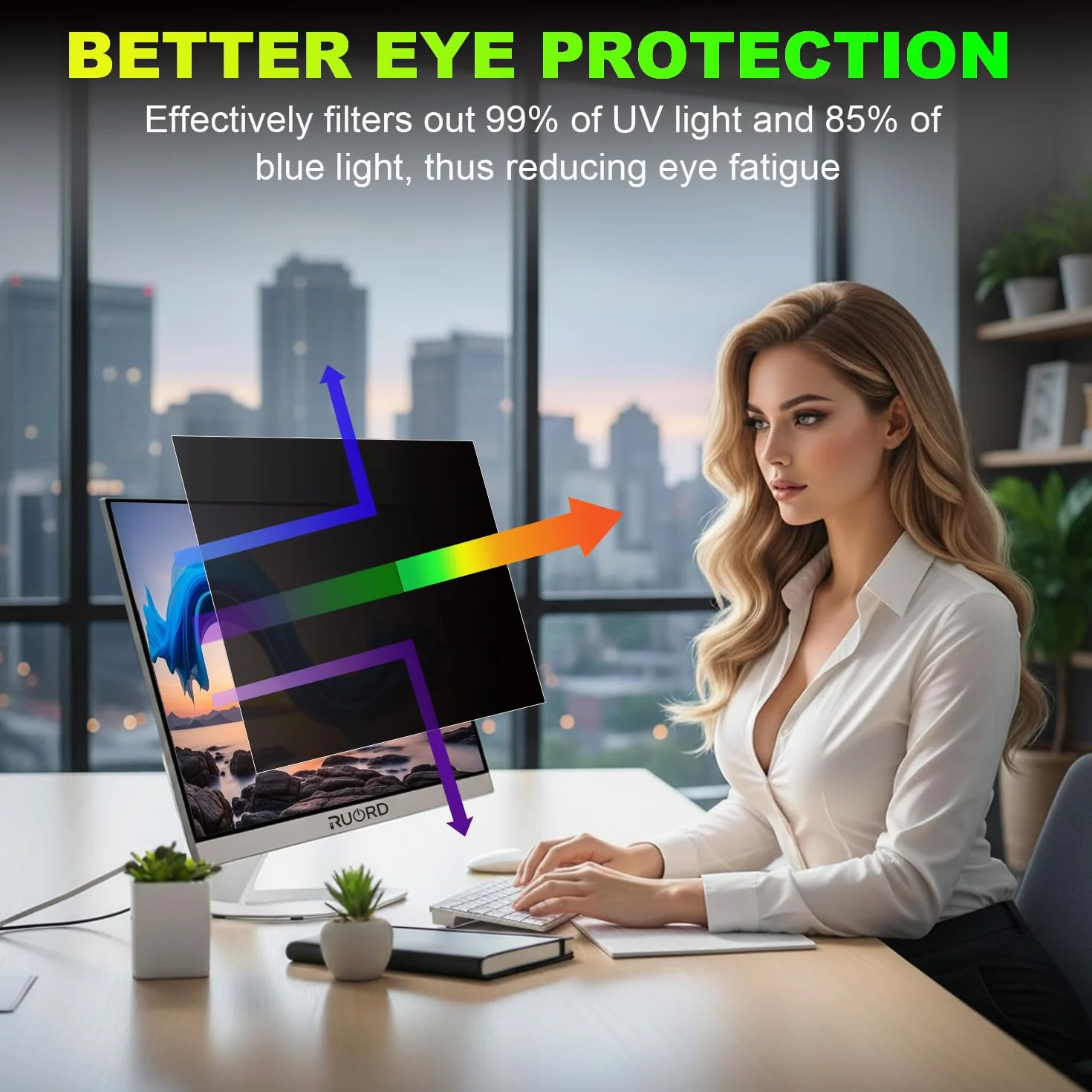 2 Pièces Pellicola Privacy 27 Pollici 16:9 (59.7x33.6cm) Monitor - Filtro Privacy Schermo Luce Blu & Anti-Riflesso, Rimovibile | Filtro privacy per schermi PC piatti e curvi