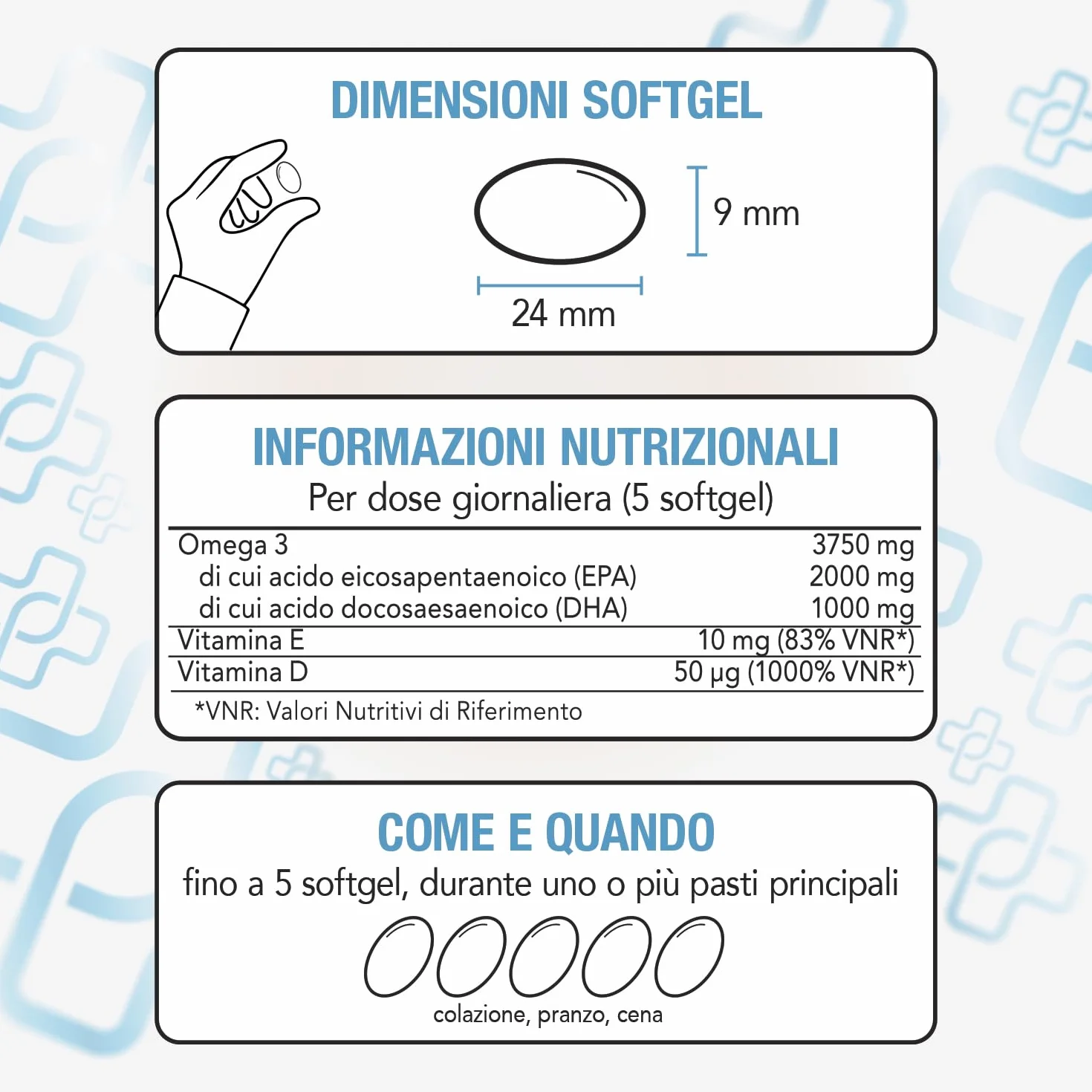 Omega 3 IFOS 5 Stelle Certificato Con Vitamina D3 2000 UI PiùLife 120 Softgel 2000mg EPA 1000mg DHA Olio di Pesce