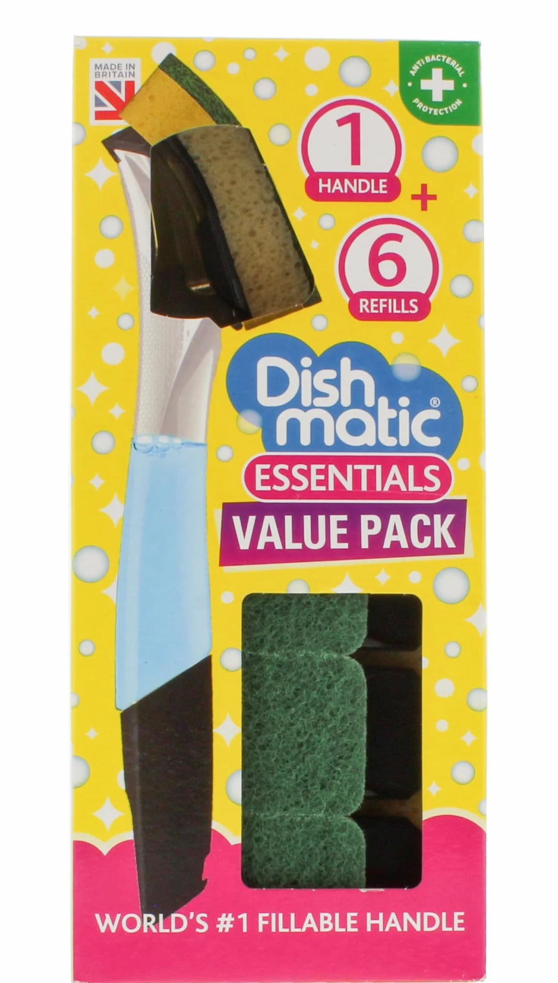 Dishmatic Kit convenienza – manico erogatore di detersivo ricaricabile con 6 testine di spugna sostituibili