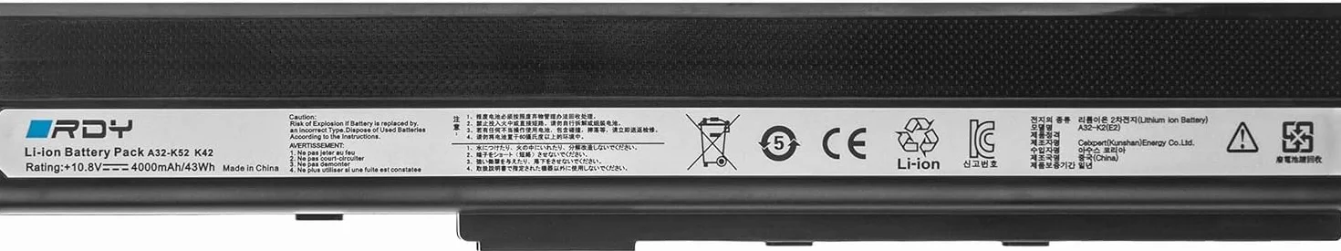 RDY Batteria A32-K52 A32-K42 A42-K52 A32-N82 per Asus K52J K52F X52J A52F K52 X52 K52D K42 K52N K52JB K52JE X52F K62 X52JC A52N (Capacità: 4000 mAh 10.8V)