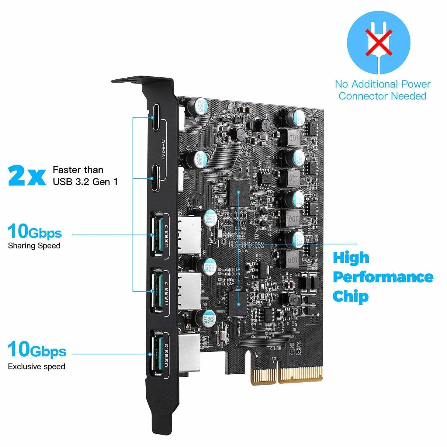 Scheda da PCIe a USB 3.2/3.1 Gen 2, 5 Porte Scheda di espansione USB 20Gbps Interna PCI Express USB3 per PC Windows 10/8/7 MAC OS