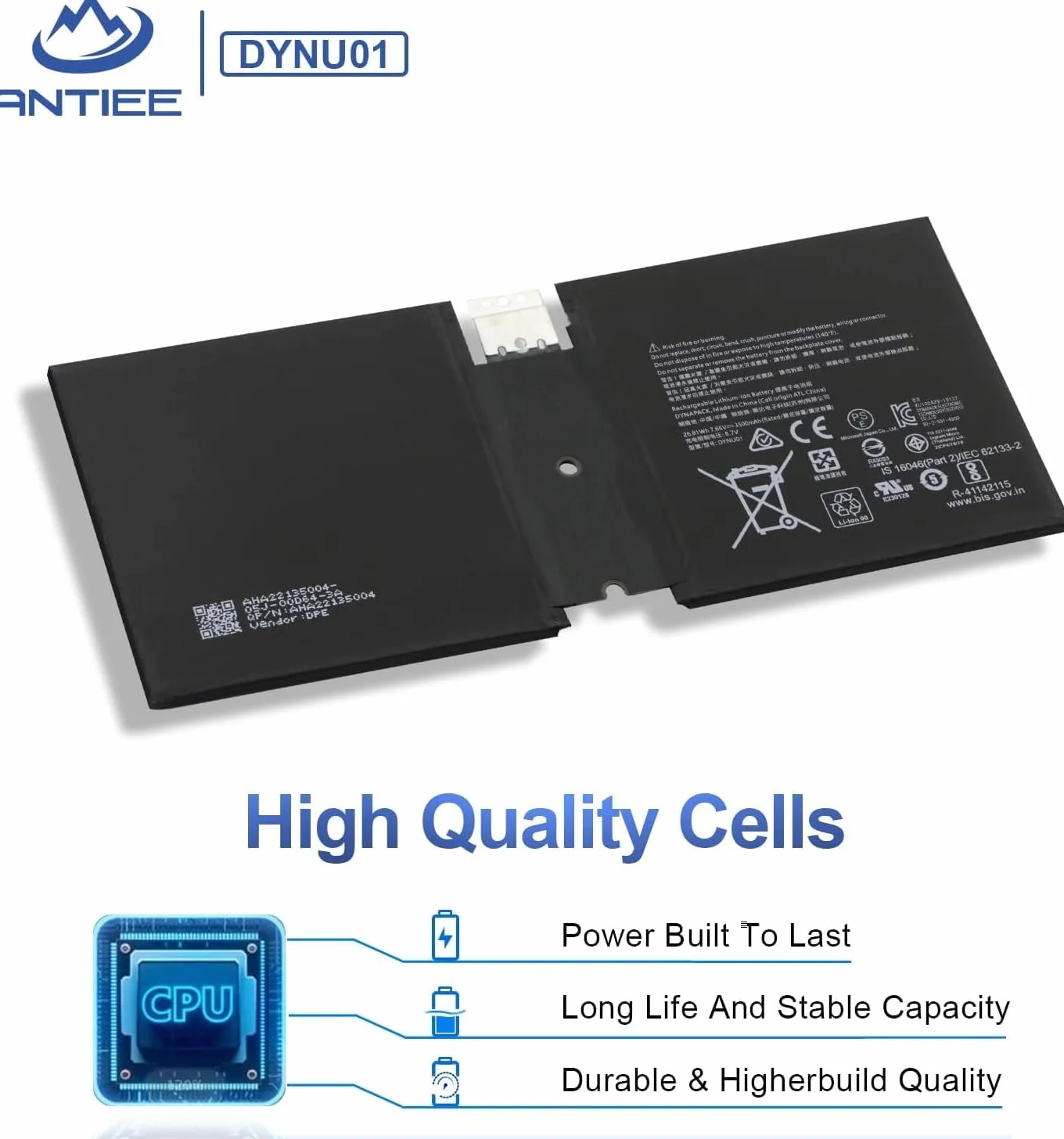 ANTIEE DYNU01 G16TA047H Laptop atteria Compatibile con Microsoft Surface Go 2 2020 10.5 10.5" 2-in-1 Tablet PC Model 1927/1901/1926 i5 i7 Touch-Screen WiFi LTE 7.66V