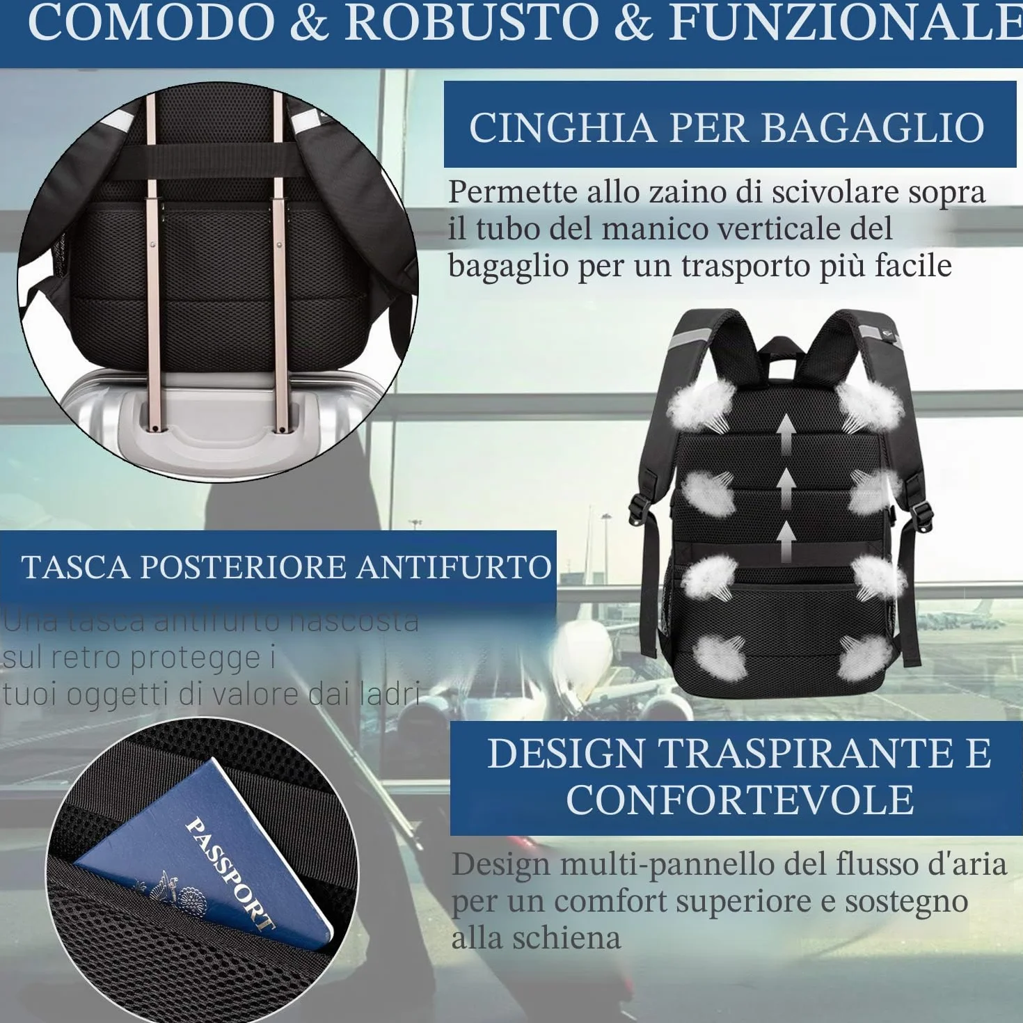 Zaino Uomo Grande 50L,17 Pollici, Porta PC, Zaino Lavoro Impermeabile Antifurto con Caricatore USB per Viaggio Ufficio Scuola -Nero