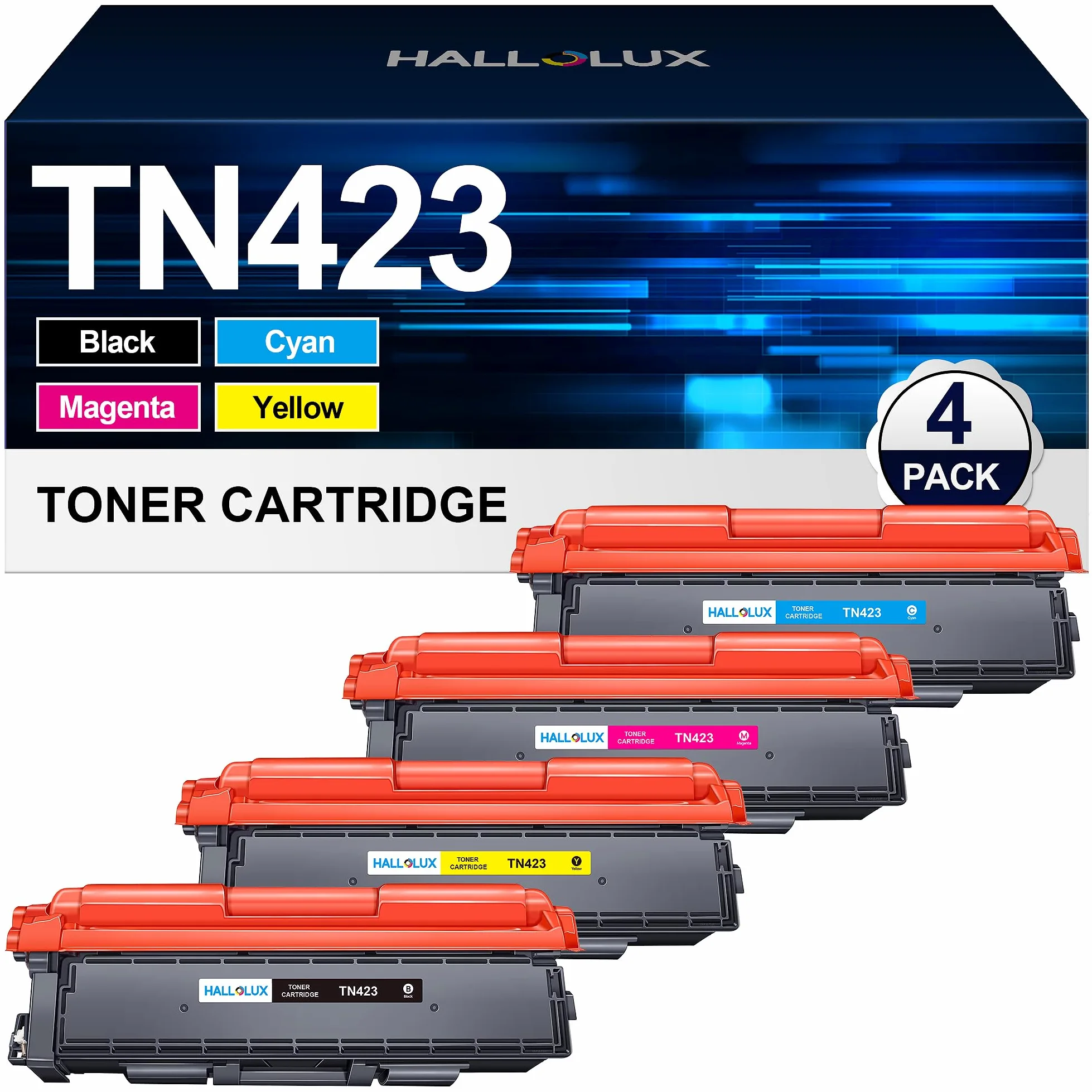 HALLOLUX TN423 TN-423 Toner Compatibile per Brother TN-423 Toner Multipack TN421 TN-421 per Brother MFC-L8690CDW HL-L8260CDW DCP-L8410CDW HL-L8360CDW (Nero Ciano Magenta Giallo, 4-Pack)