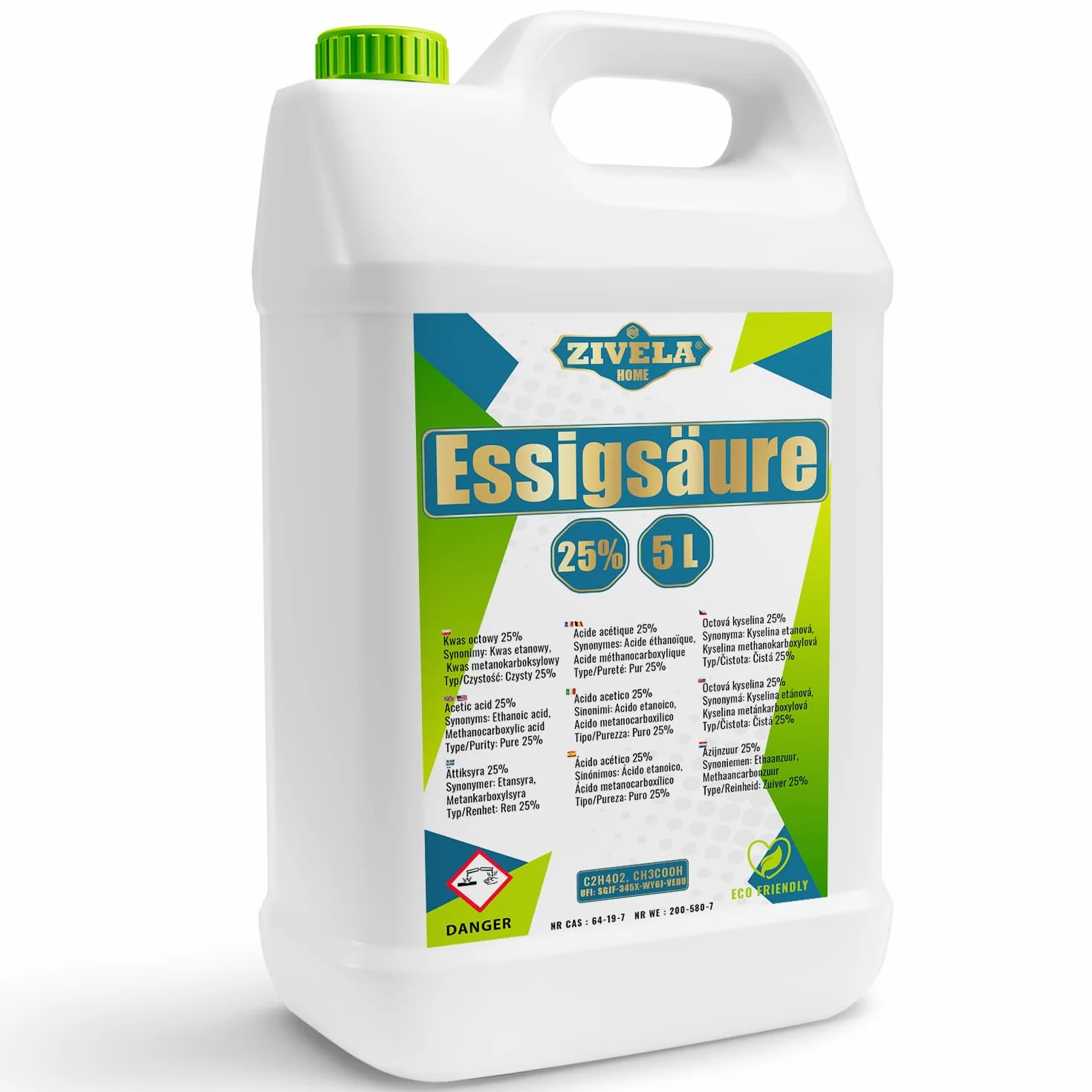 Acido acetico 25% 10 l qualità alimentare Made in Europe 2 x 5 l