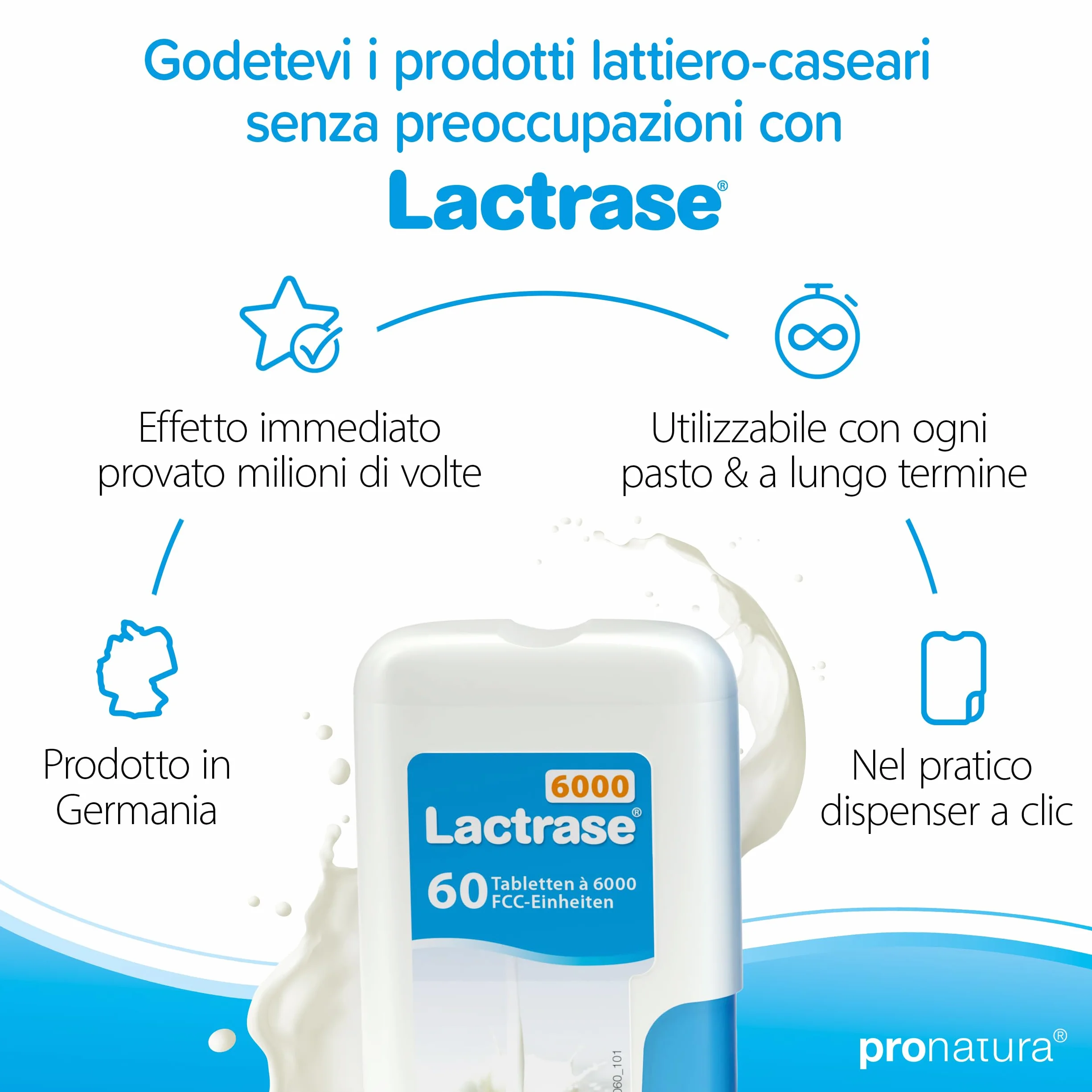 Pro Natura® Lactrase 6000 FCC 60 compresse lattasi intolleranza lattosio