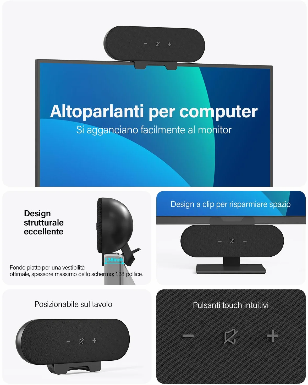 ZETIY Altoparlante per PC, Mini Soundbar USB per Notebook, Laptop, Desktop
