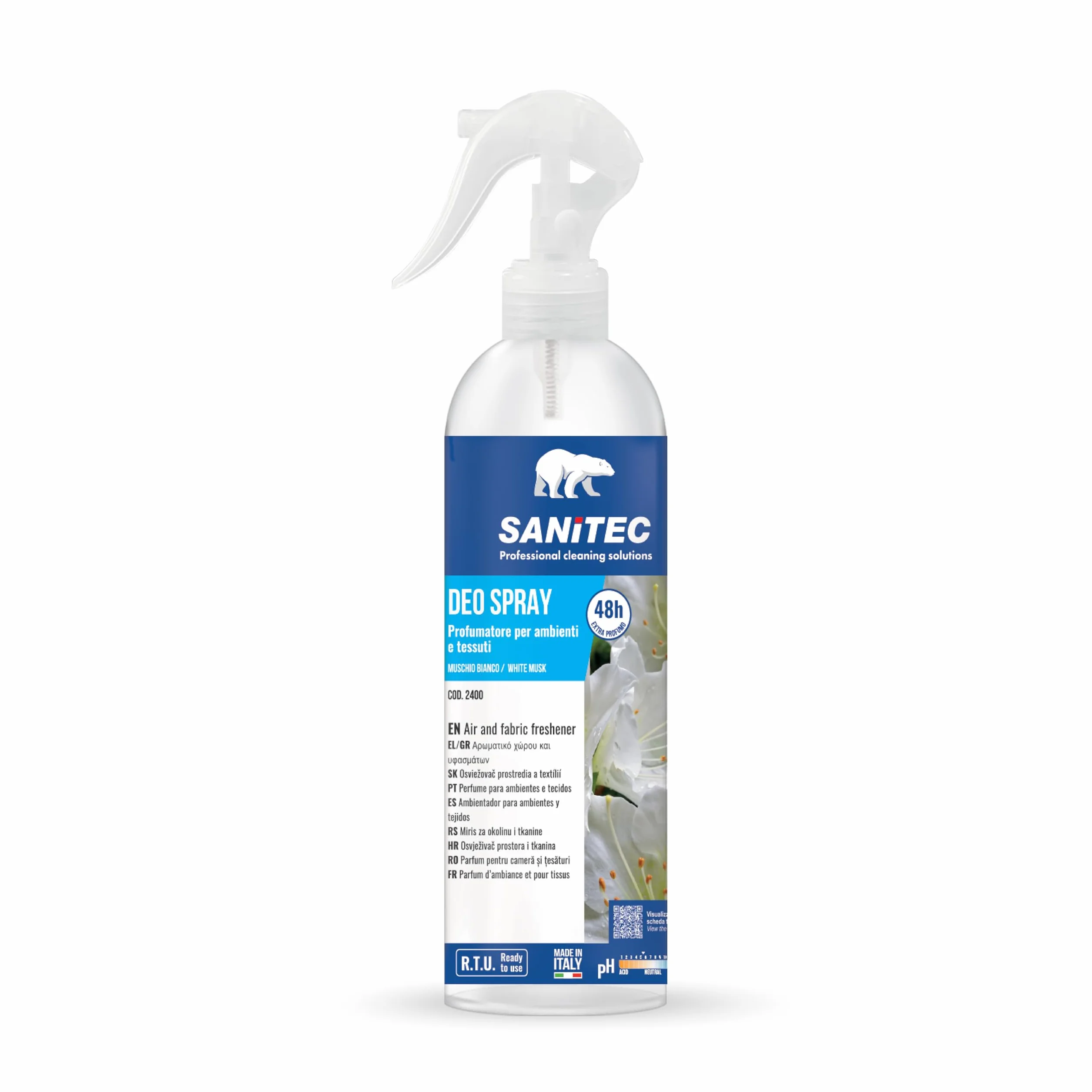 Sanitec Deo Spray Muschio Bianco Profumatore Ambienti E Tessuti 300 ml Profumo Fino A 48 Ore