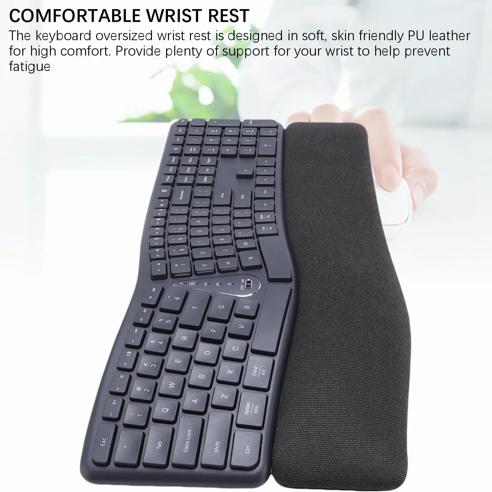 Tastiera Ergonomica Wireless, Design Diviso con Poggiapolsi Imbottito in Pelle PU, connettività Bluetooth, Angolo di Inclinazione Regolabile, per Computer Portatile PC