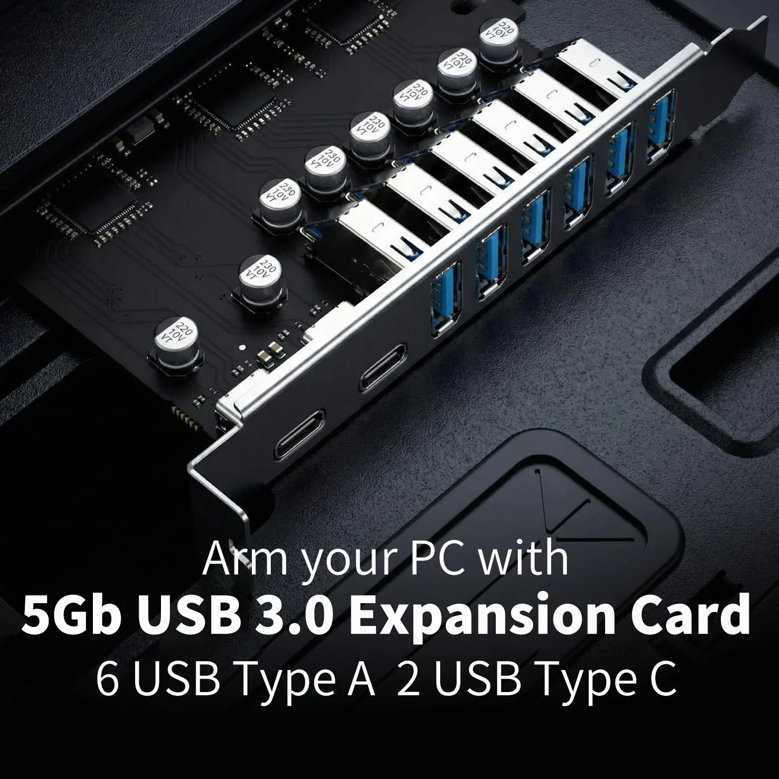 ELUTENG Scheda PCIe a USB 3.2 Gen 2 con 5 Gbps 8 Porte (2 Tipo C + 6 x Tipo A) Scheda di Espansione, Convertitore Interno USB3 Scheda PCI Express per PC Desktop, per Windows 11/10/8.1/8/7/XP/Vista
