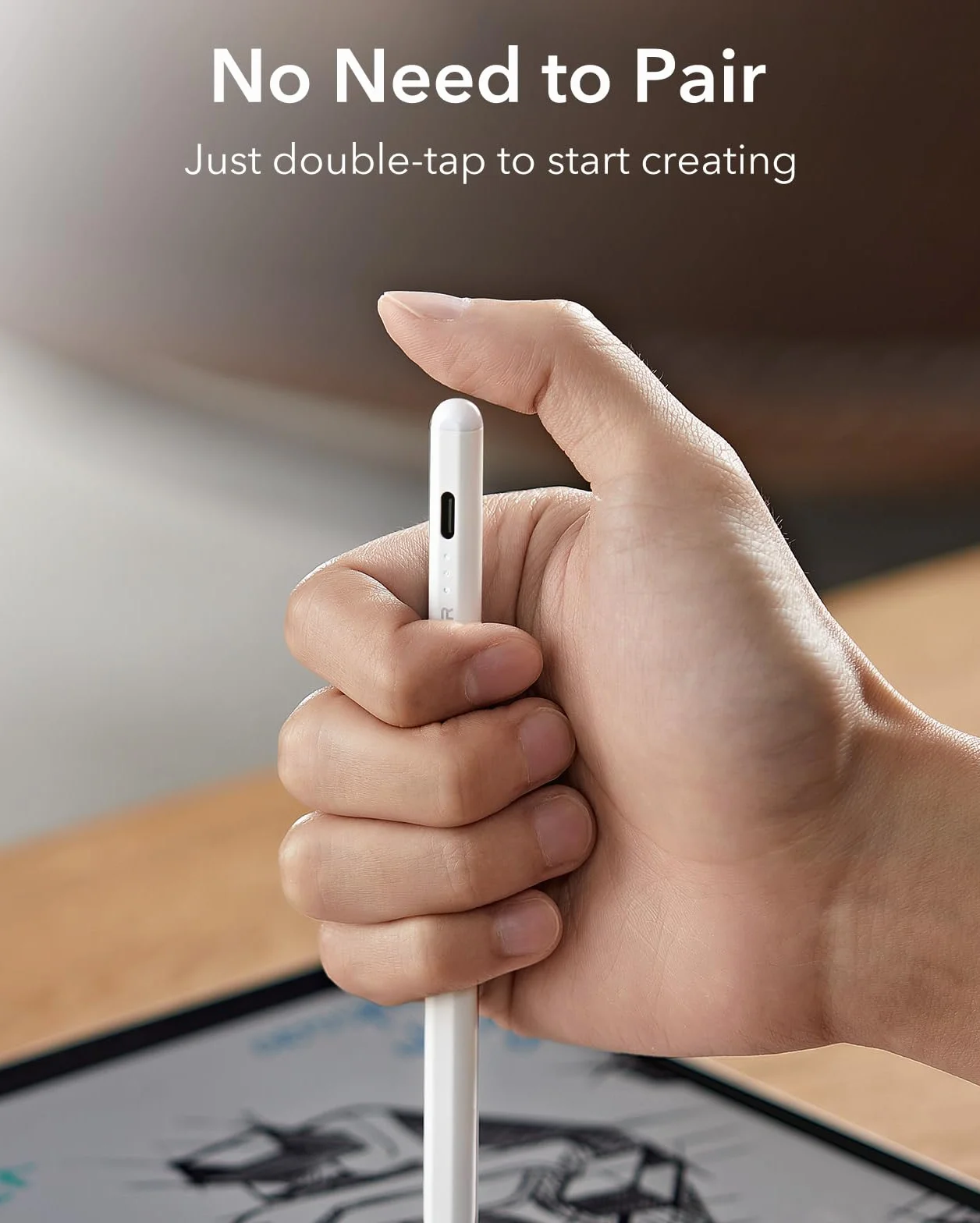 ESR Penna per iPad 2018-2025, Sensibilità all'inclinazione, Tecnologia Palm Rejection, Pencil Stilo per iPad 11th(A16)/10th Generation, Air 11"/13", Pro 11"/12.9"/13",Mini 6/5, Bianco
