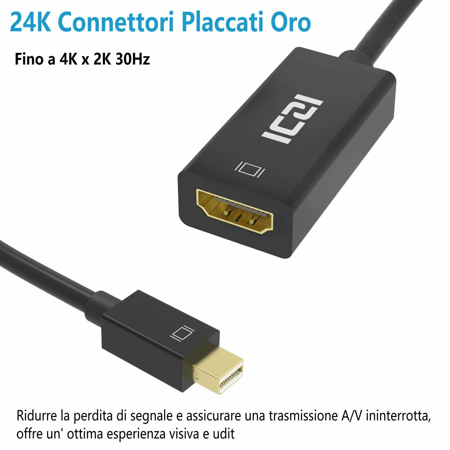 ICZI Adattatore Mini DisplayPort a HDMI, 4K Convertitore Maschio Mini DP (Thunderbolt 2) a Femmina HDMI per iMac, Mac Mini, Surface, Monitor, HDTV, Proiettori