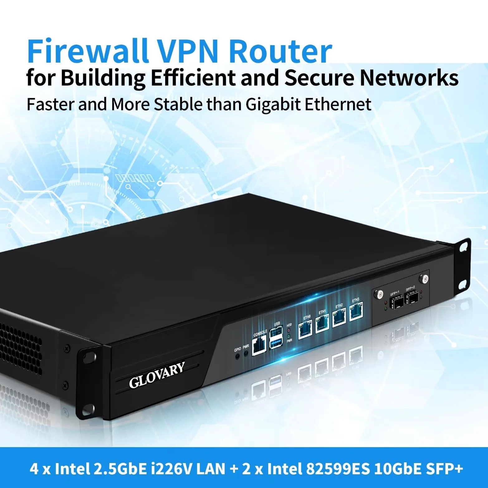 19" Firewall Rackmount N100, 2 x 82599ES 10GbE SFP+, 4 x i226V 2.5GbE LAN, 19 Pollici OPNsense Router Appliance, Barebone, 1U AES-NI Hardware, HD+VGA Dual Display, 2 x Power