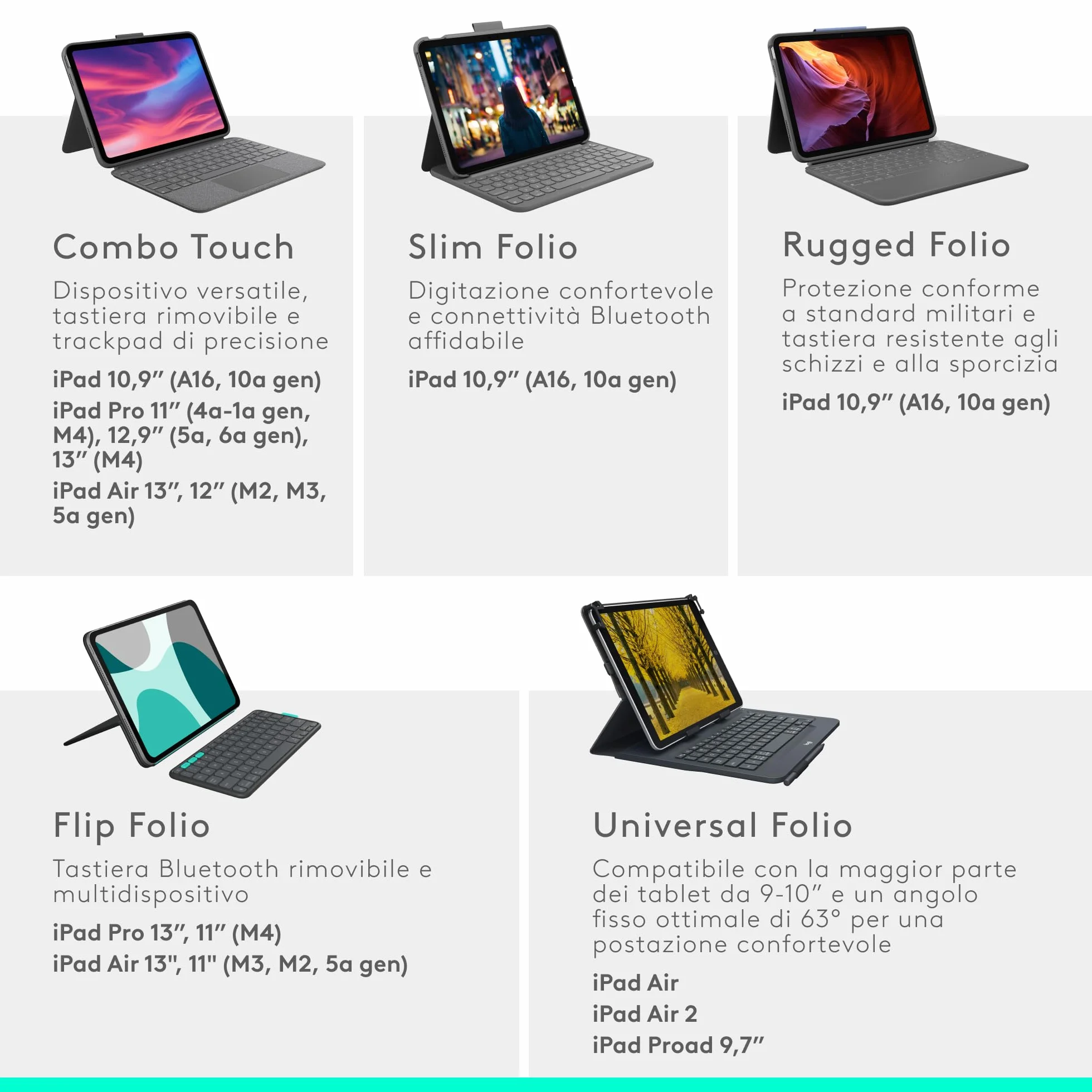 Logitech Combo Touch iPad Pro da 11 pollici (1a, 2a, 3a generazione - 2018, 2020, 2021) Custodia con tastiera - Tastiera retroilluminata staccabile - Italiano QWERTY - Grigio