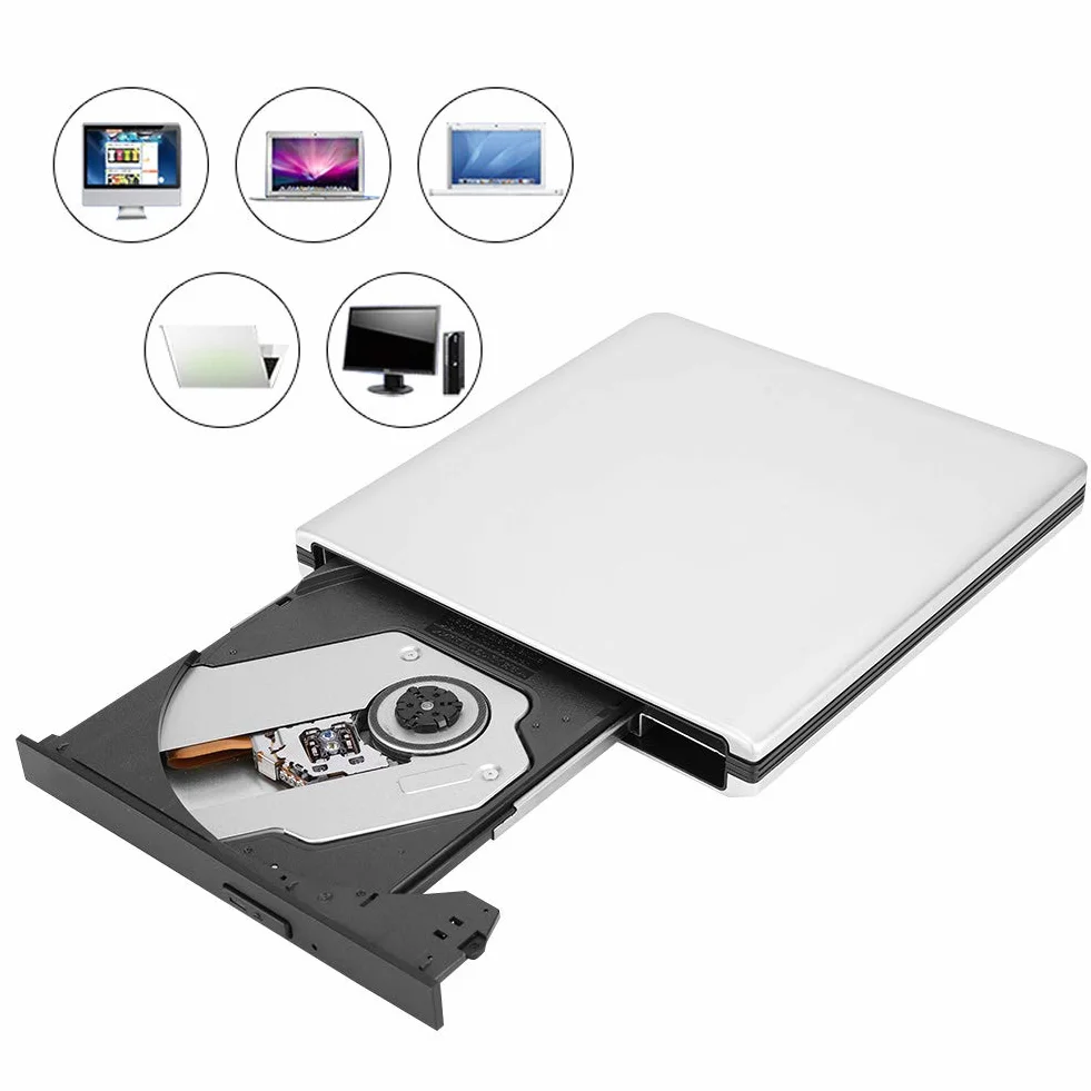 Goshyda Unità Ottica Esterna, USB3.0 Blu-Ray Laptop PC Disc Registratore Portatile Ad Alta Velocità DVD CD BD Writer con Poggiapiedi, per Laptop Desktop