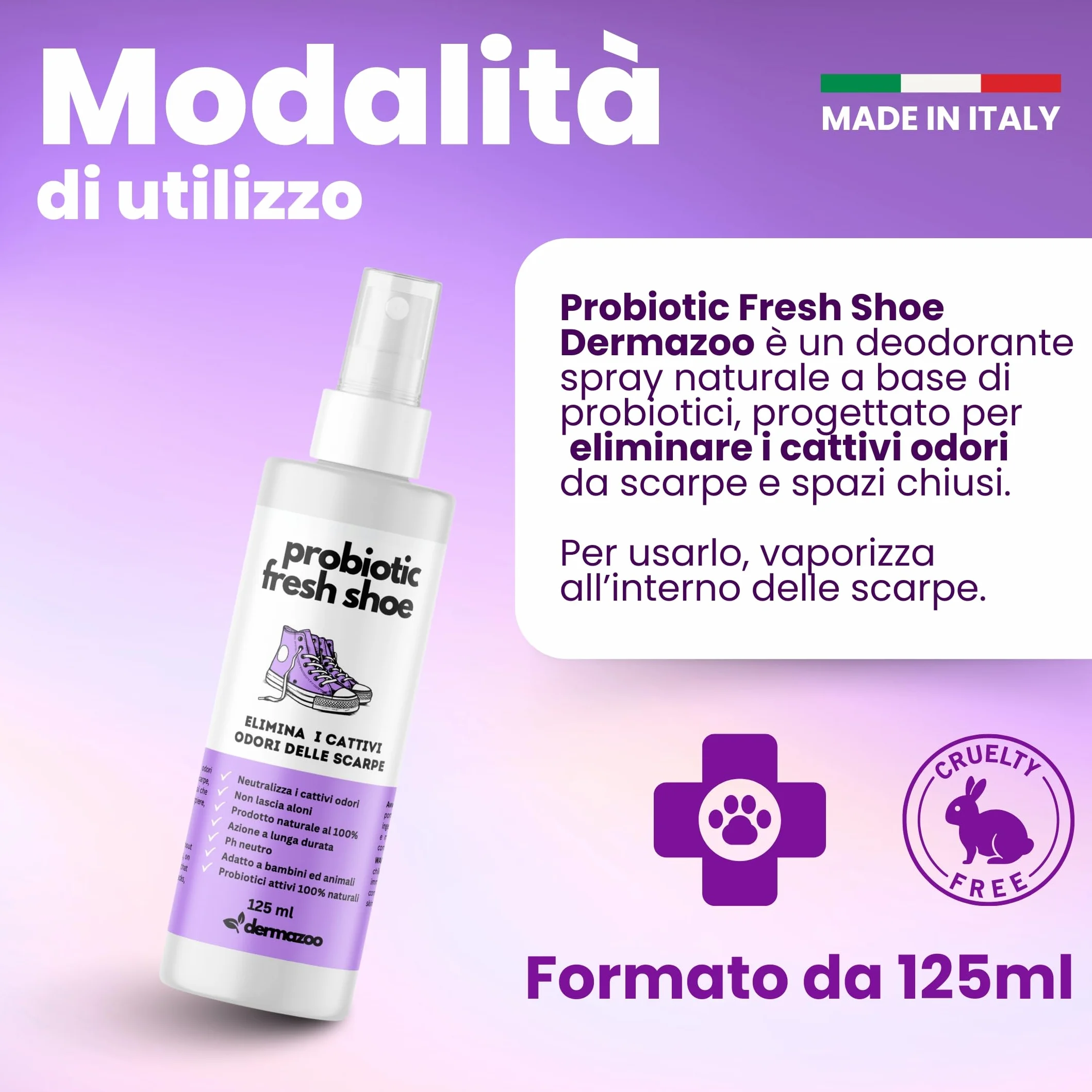 Dermazoo Probiotic Fresh Shoe Deodorant 125 ml - Deodorante per Scarpe Elimina Odori Spray Antiodore Naturale