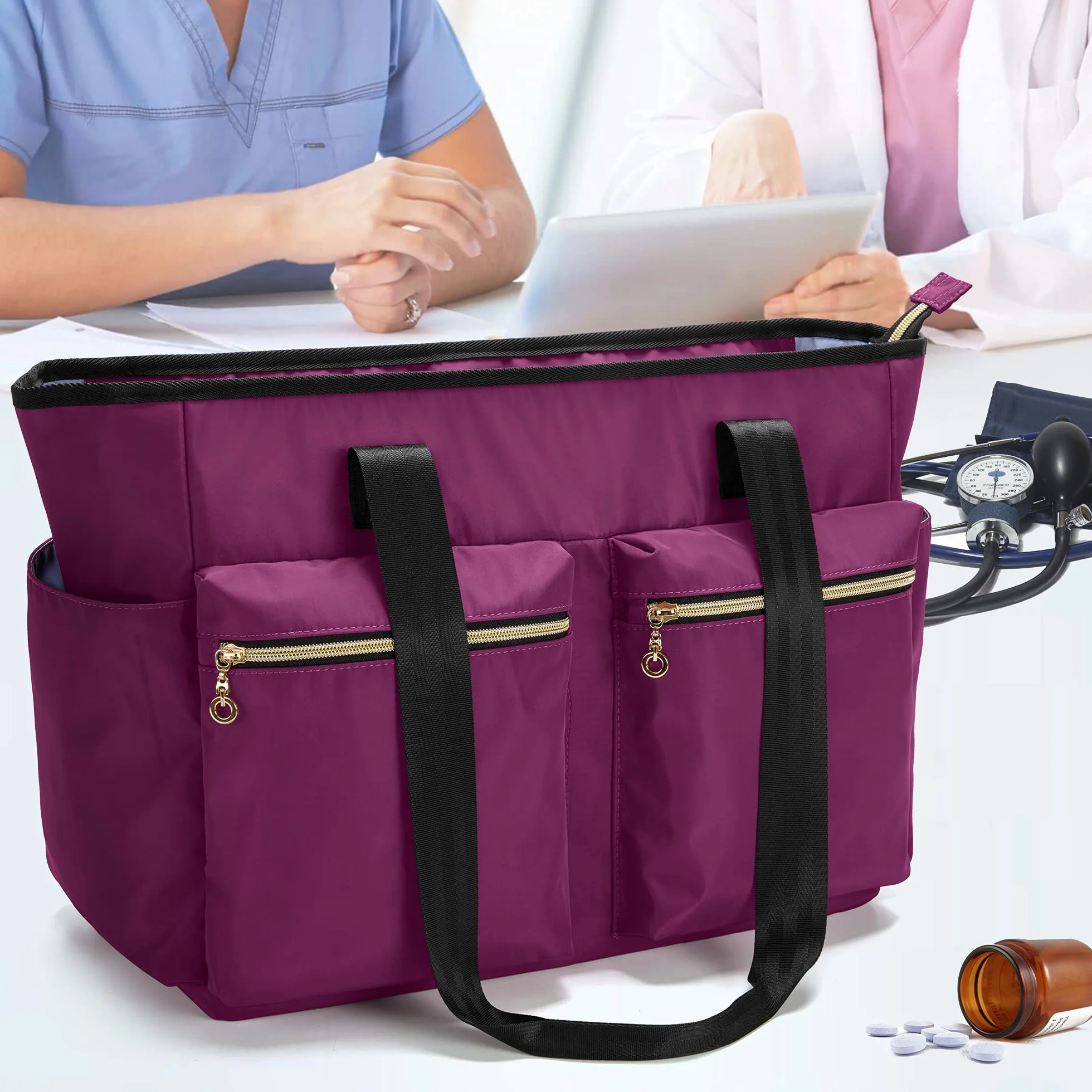 Damero Borsa da lavoro per infermiera, Borsa da lavoro portatile per infermiera per chiamate a domicilio, donne, forniture mediche