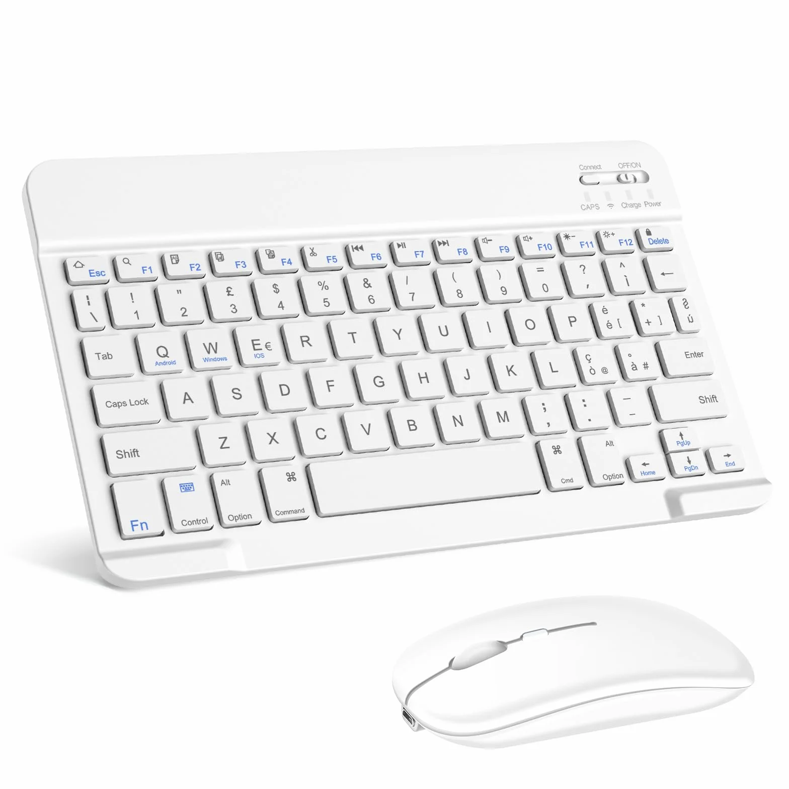SOPPY Tastiera e Mouse Bluetooth Portatili, Universale Ricaricabile per Tablet, Wireless per iPad/Samsung Tab/Lenovo Tab/iOS/Android/Windows, Layout Italiano (Bianco)