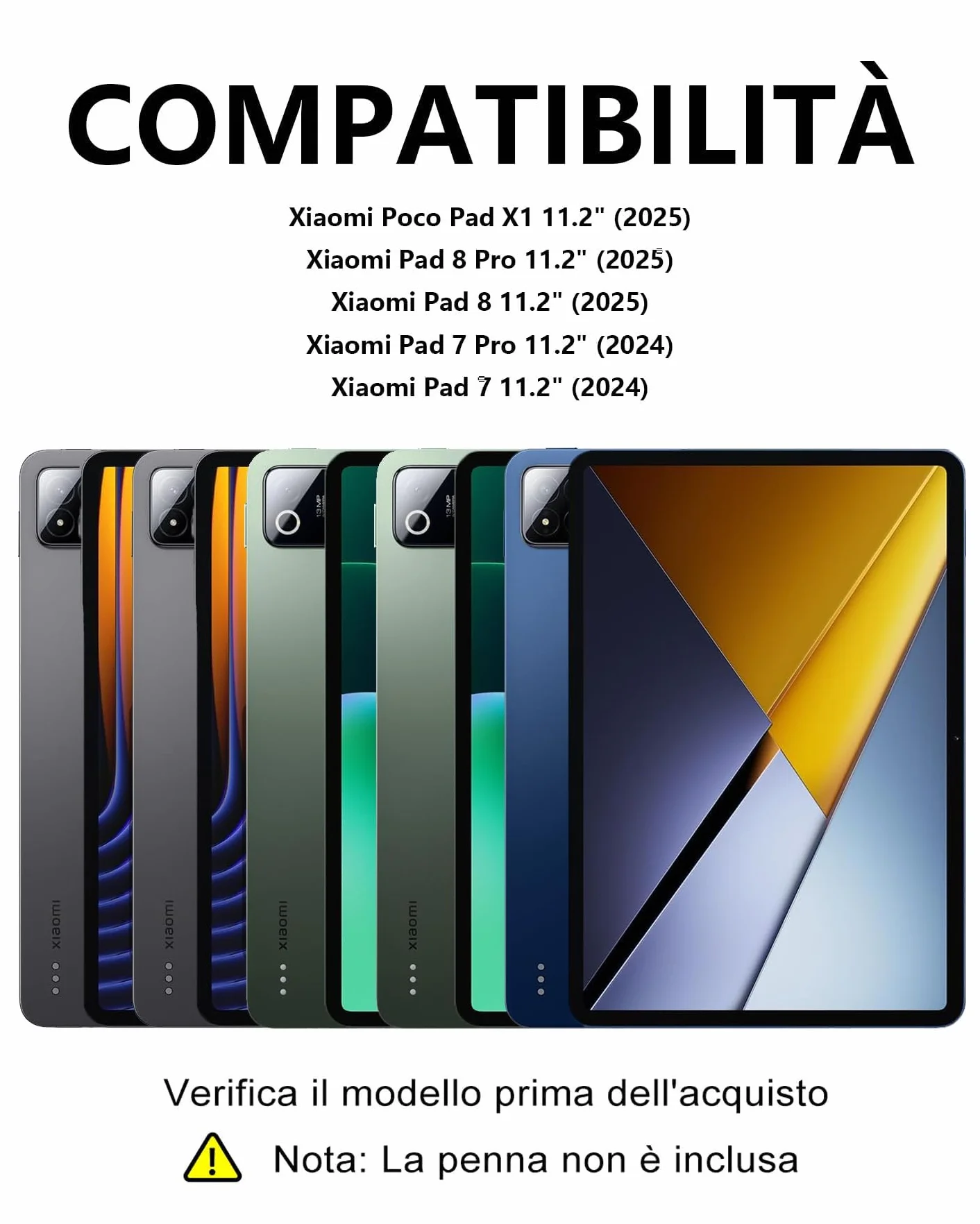 Cover con Tastiera Retroilluminata per Xiaomi Poco Pad X1, Pad 7/8/8 Pro 11.2" (2024/2025), Custodia Tablet Bluetooth 5.0, 7 Colori, Italiano, USB-C, Senza Touchpad, Nero