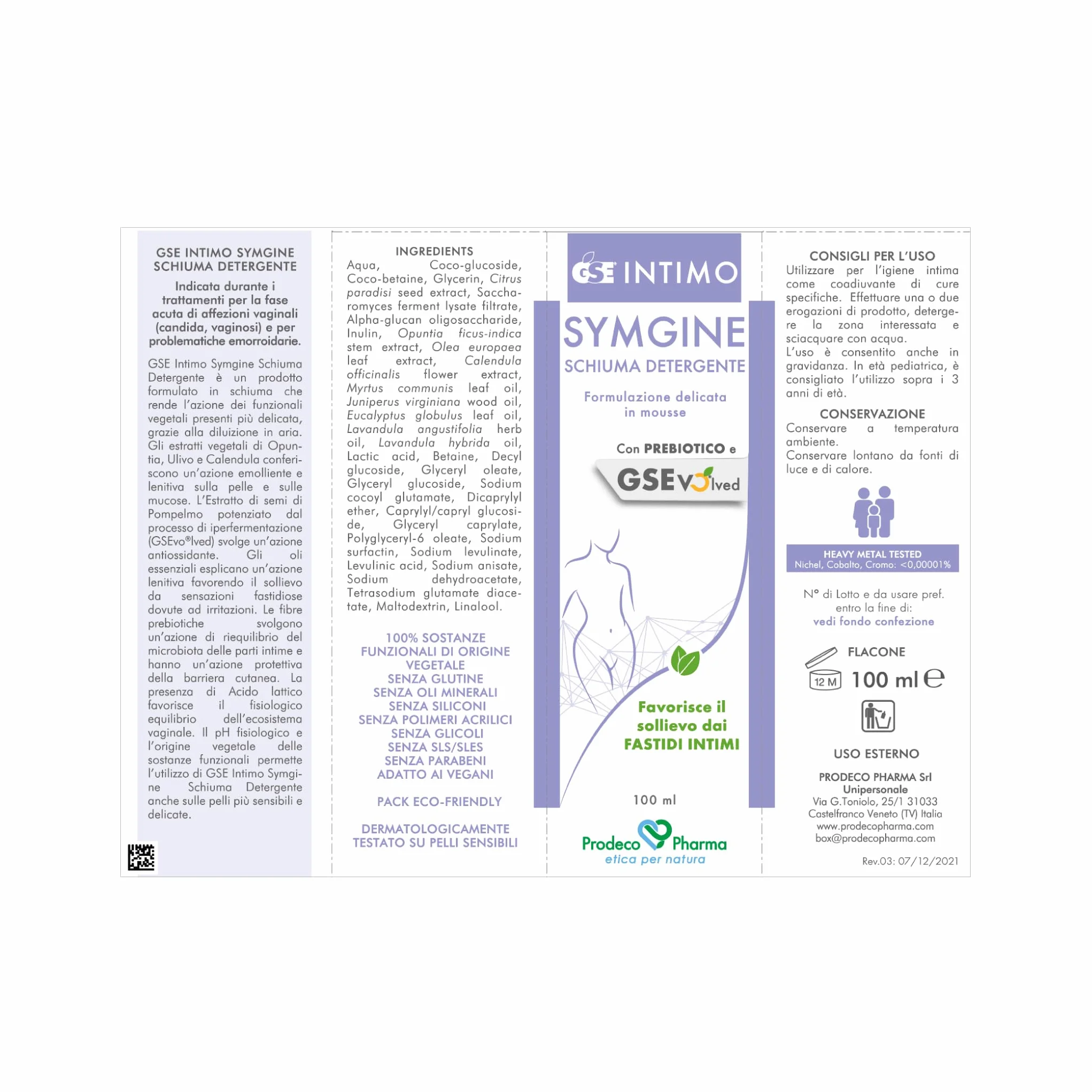 Prodeco Pharma GSE Intimo Symgine Schiuma Detergente 100ml - Mousse con Prebiotico e GSE