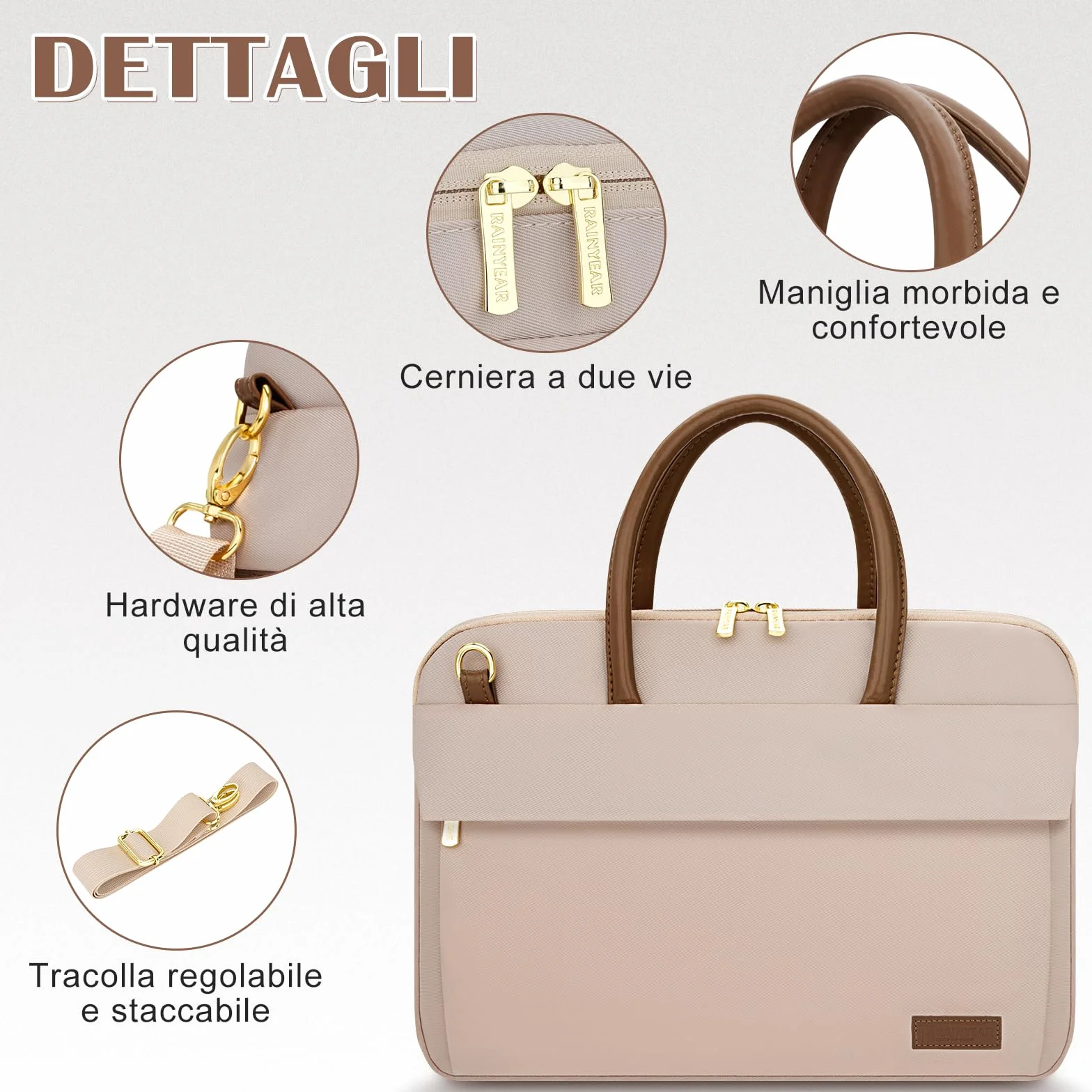 RAINYEAR Borsa per laptop da 14 pollici compatibile con Macbook Notebook Computer Chromebook da 13-14 pollici, borsa messenger in poliestere, valigetta con maniglia e tracolla