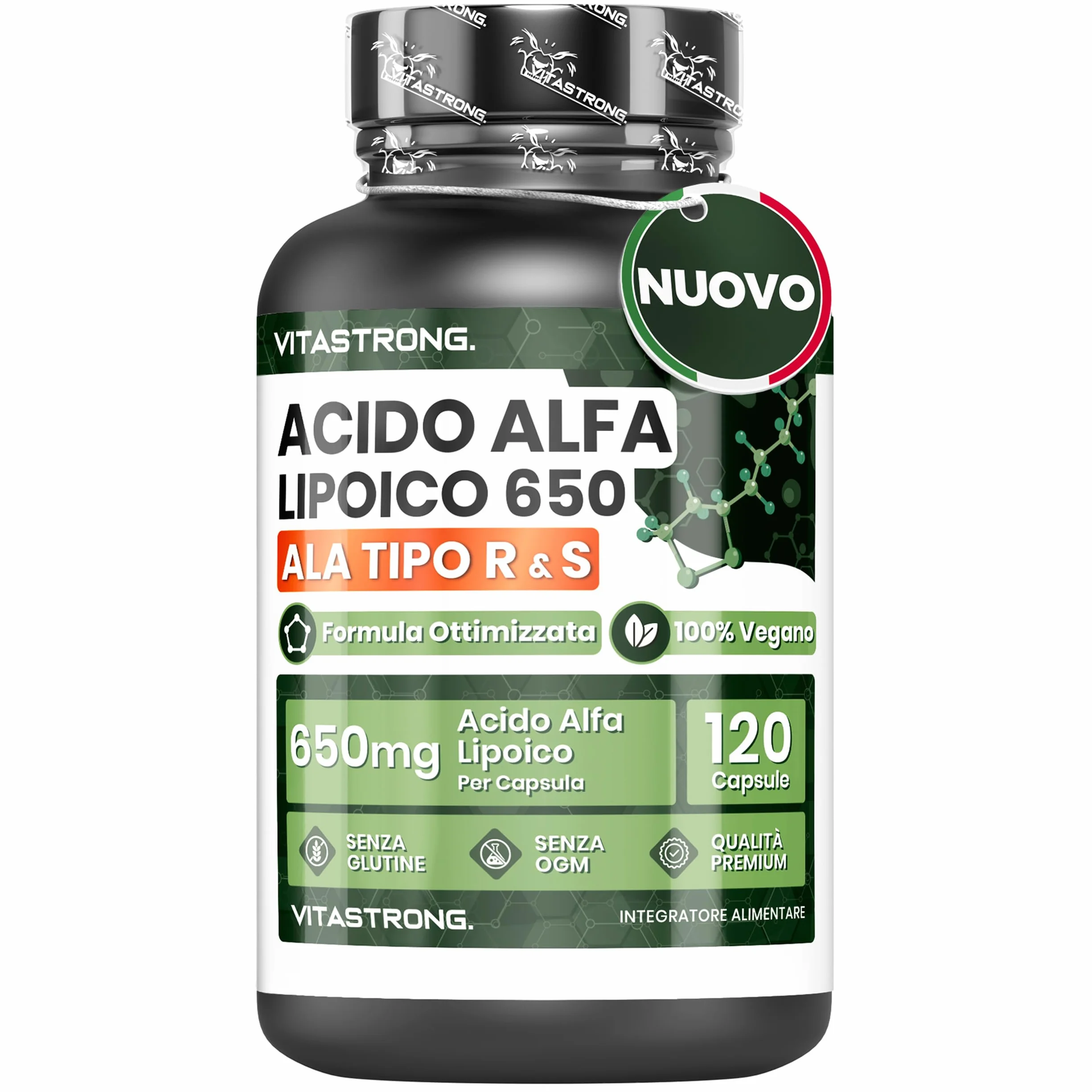 Vitastrong Acido Alfa Lipoico 650mg 120 Capsule Integratore Vegano Senza Glutine