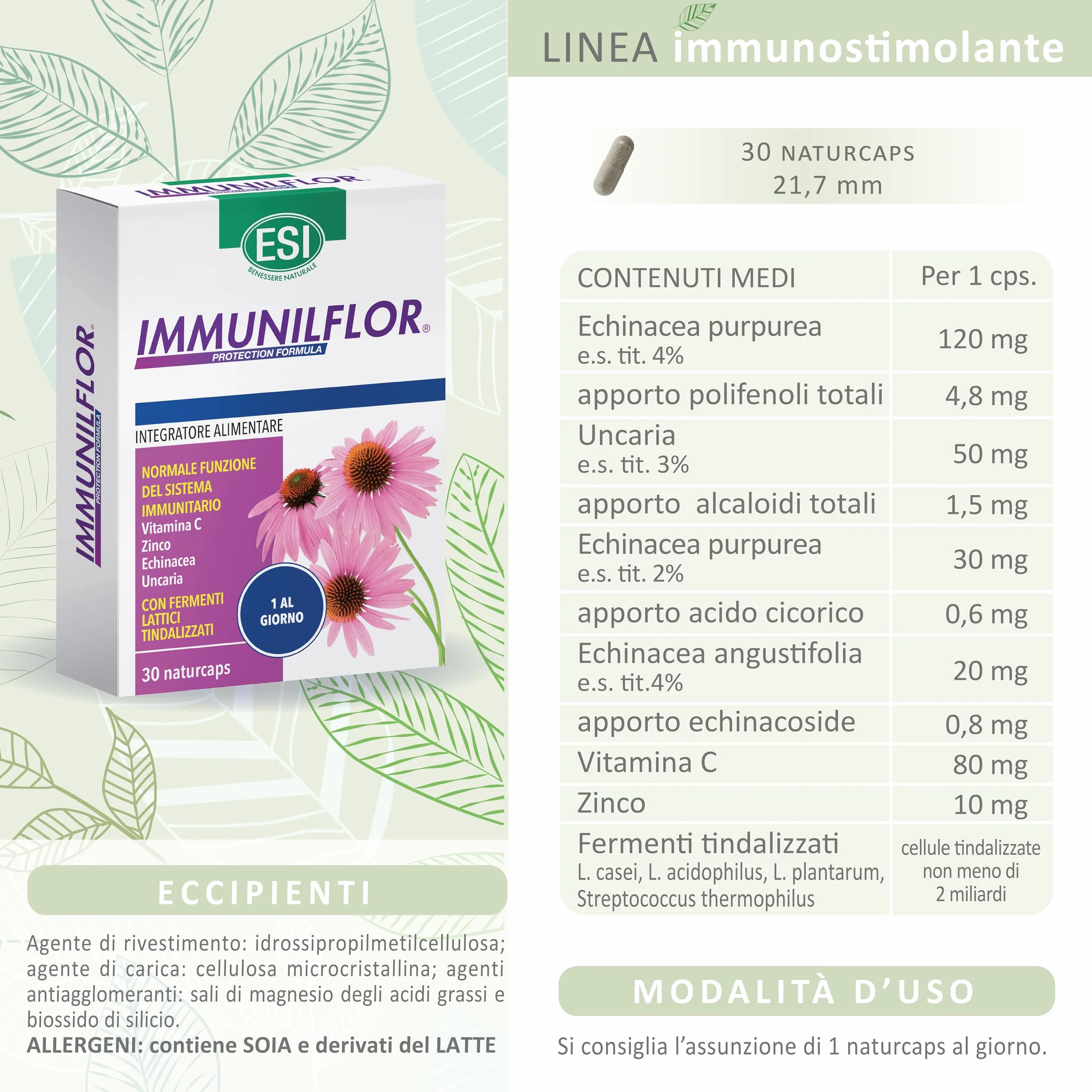 ESI Immuniflor Integratore Alimentare Fermenti Lattici Vitamina C 30 Naturcaps Difese Immunitarie Senza Glutine