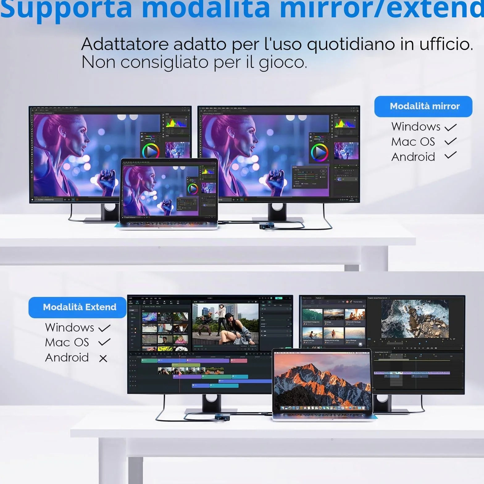 WAVLINK Adattatore USB 3.0/C Displaylink Dual HDMI 4K 60Hz per doppio monitor, uscita USB-A/C a HDMI 4K per Mac M1/M2/M3 o Windows 10/11, Compatibile con il nuovo MacBook Neo