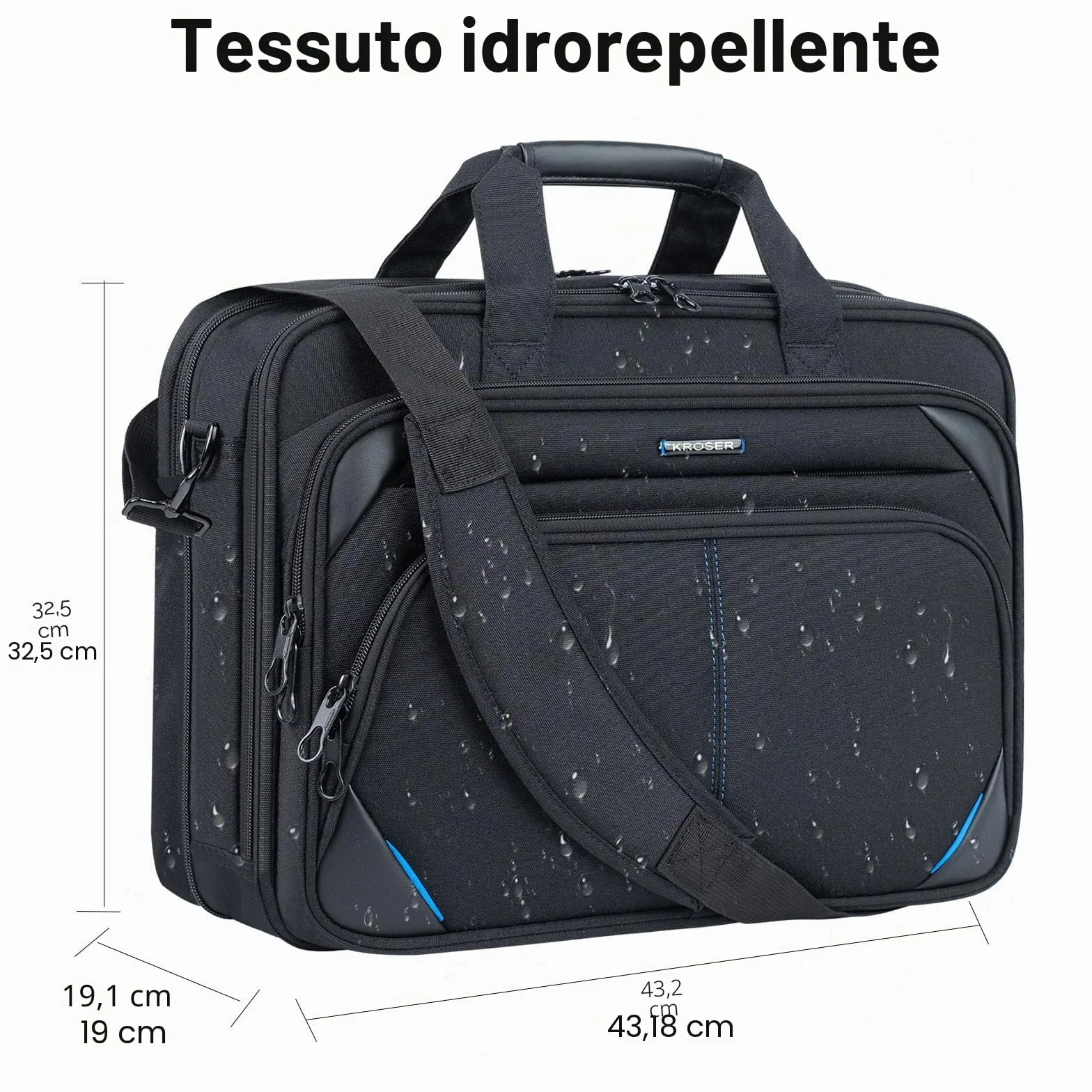 KROSER Borsa per computer portatile da 17,3 pollici, borsa a tracolla espandibile per computer portatile resistente