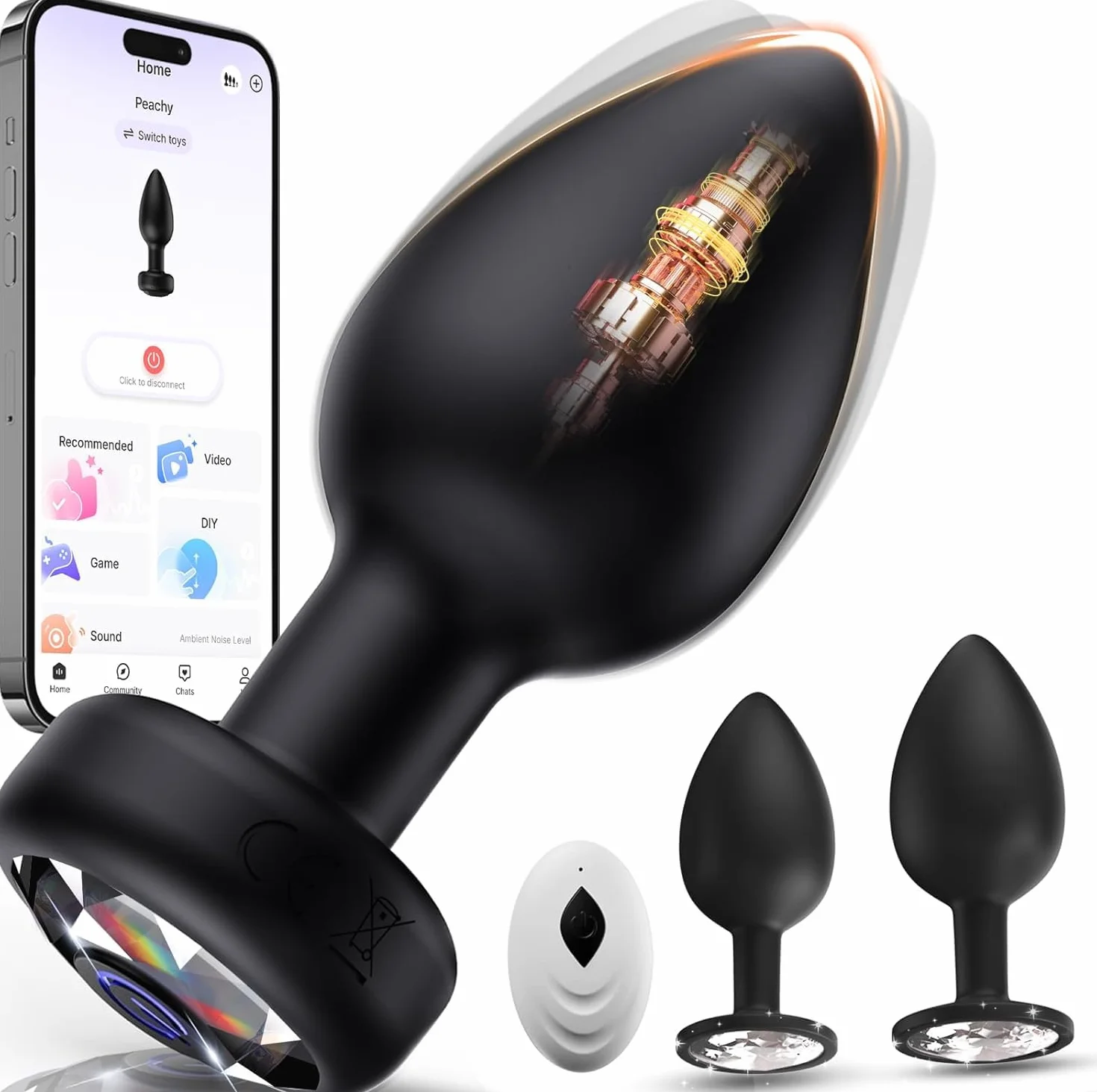 Set di 3 Plug Anali con Vibrazione 10, Anal Plug Anale-Dilatatore Donna Sex Toys +APP