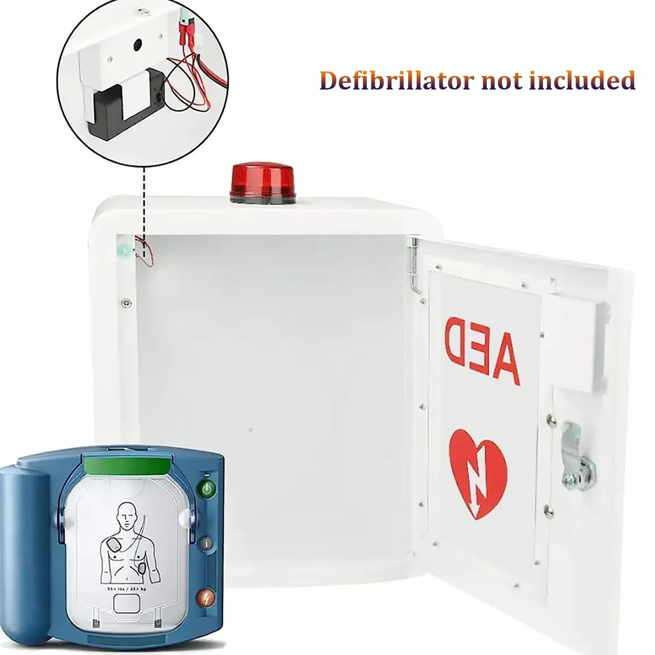 Armadio defibrillatore a parete con luce e allarme, stoccaggio di emergenza