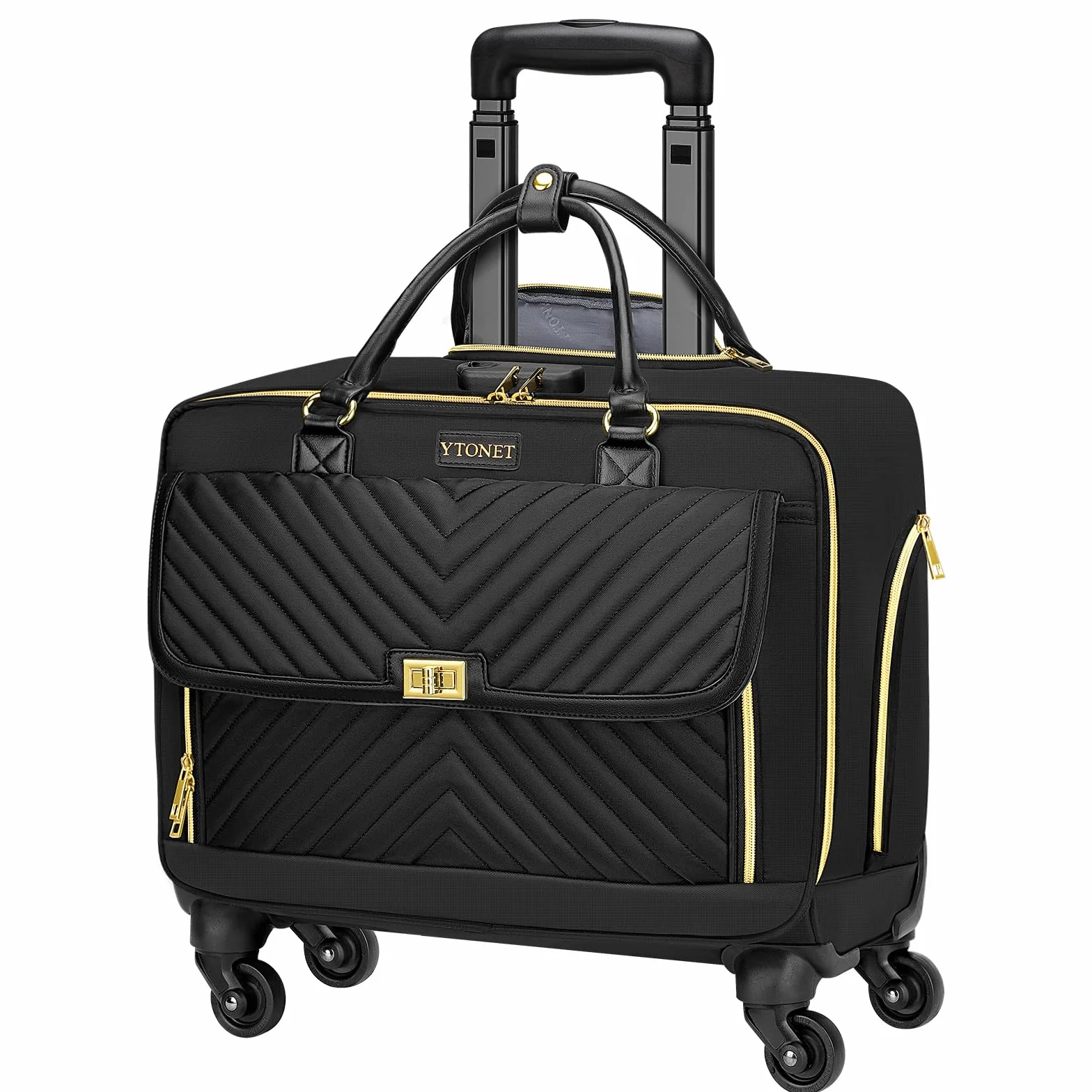 Ytonet Business Trolley 4 Ruote Piroettanti Valigetta Laptop 17,3 Pollici Valigia Pilota Tasca Organizzatore Chiusura Combinazione Nero