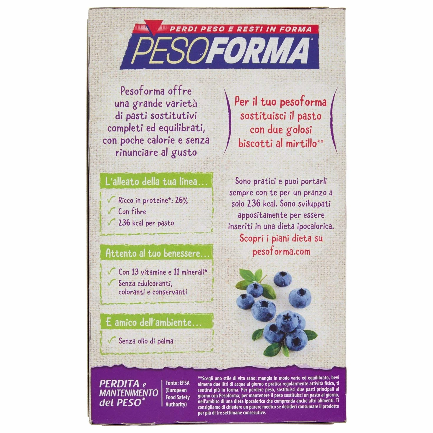 Pesoforma Biscotti al Mirtillo Pasto Sostitutivo Dimagrante 236 Kcal 8 Pasti 740 Gr