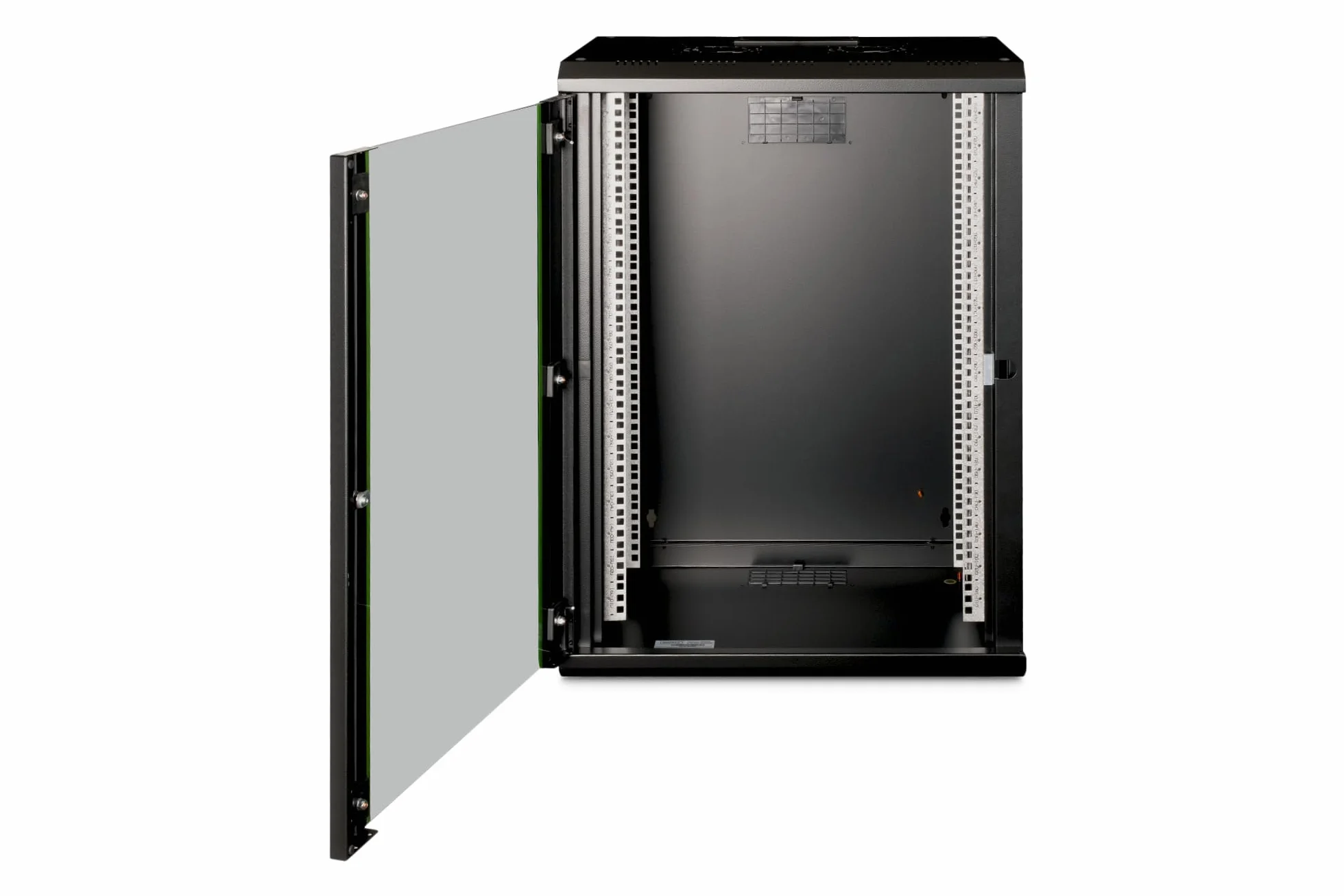 DIGITUS Armadio di rete – Rack da 19 pollici – 16U – 600 mm x 450 mm (LxP) – Profondità utile 370 mm – Montaggio a parete – Portata 100 kg – Porta in vetro di sicurezza – IP20 – Serie Unique – Nero