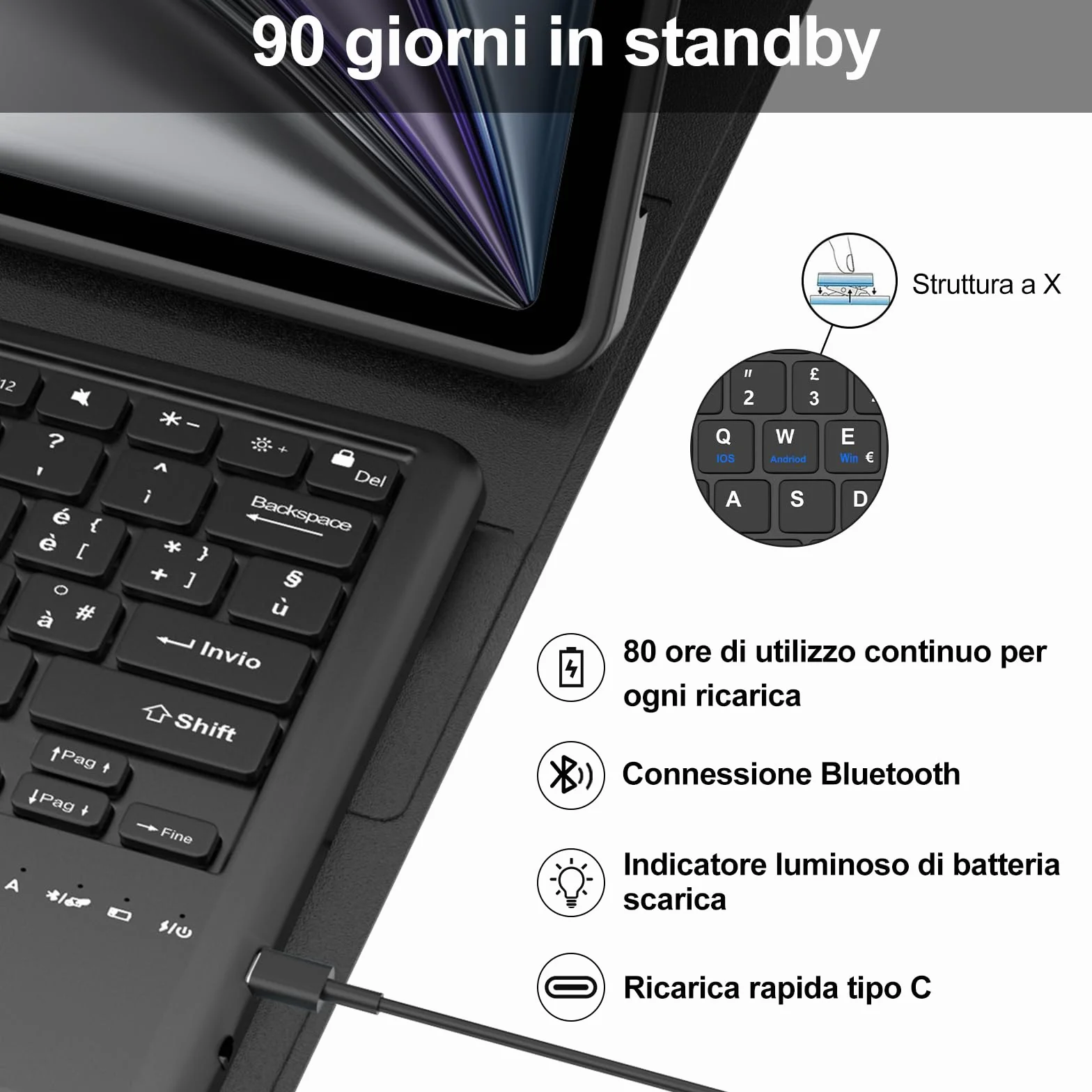 IVEOPPE Tastiera iPad Air 13 M4 2026/M3 2025/M2 2024 con Touchpad, Cover Tastiera Trackpad Italiano QWERTY Magnetico Staccabile Bluetooth con Portapenna per iPad pro 12.9 3-6 Gen, Nero