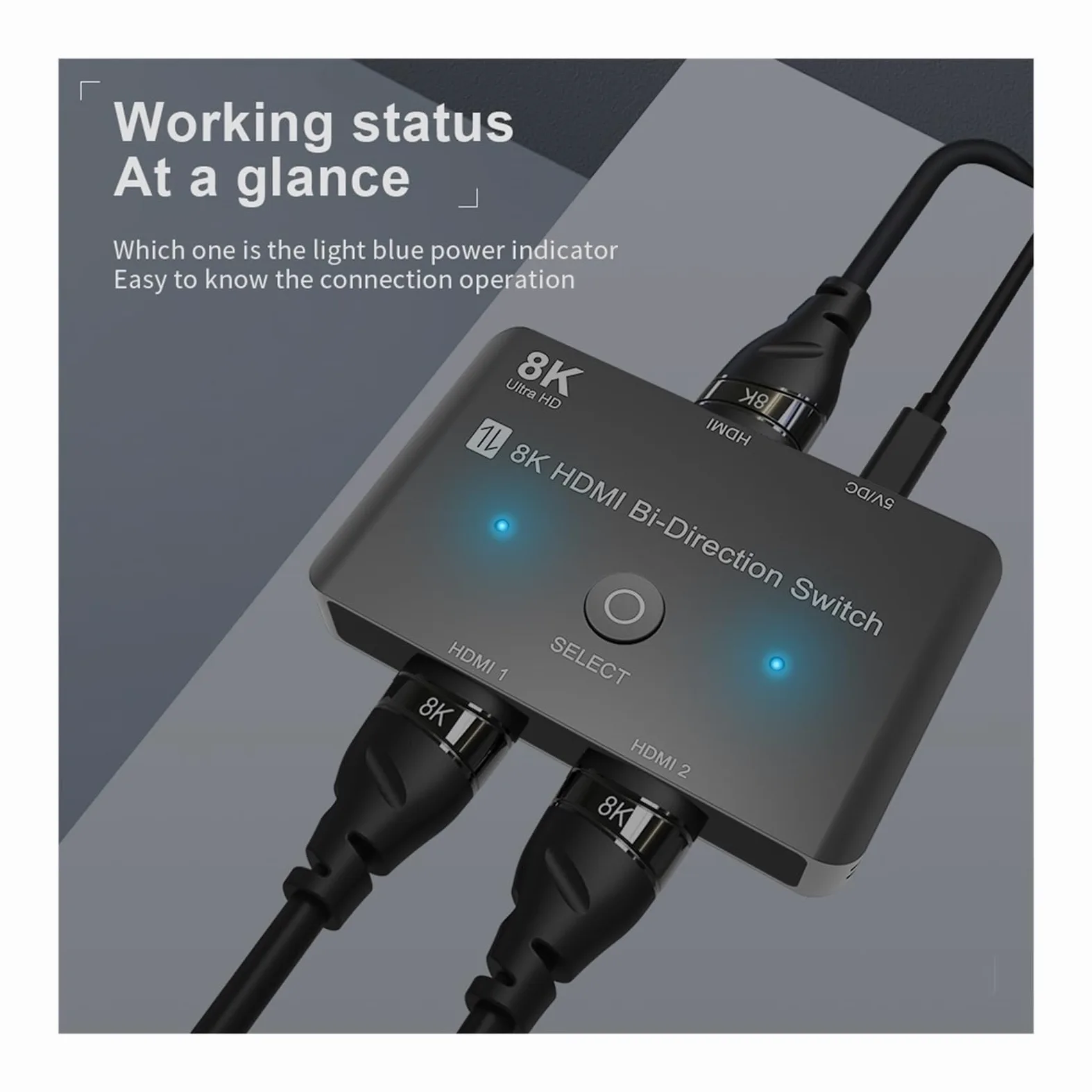 Interruttore video, Switch bidirezionale 8K HD 2.1 compatibile con HDMI 8K@60Hz 4K@120Hz 1in Out 2in Splitter ad alta velocità 48Gbps per uffici domestici, data center(Grey)