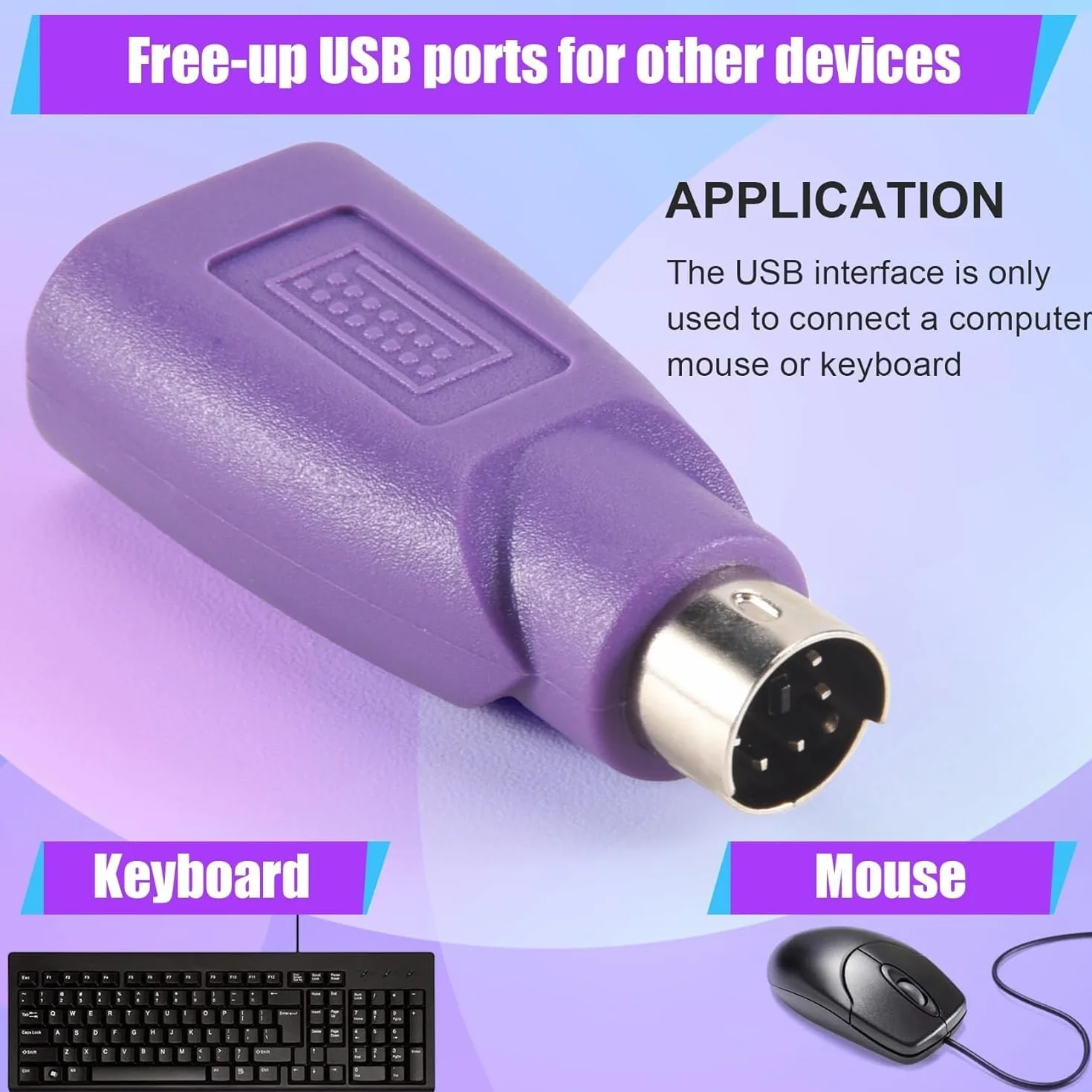 TECHZOCO Adattatore USB a PS2 per tastiera, convertitore di dispositivi, connettore periferiche, viola, 1 pezzo