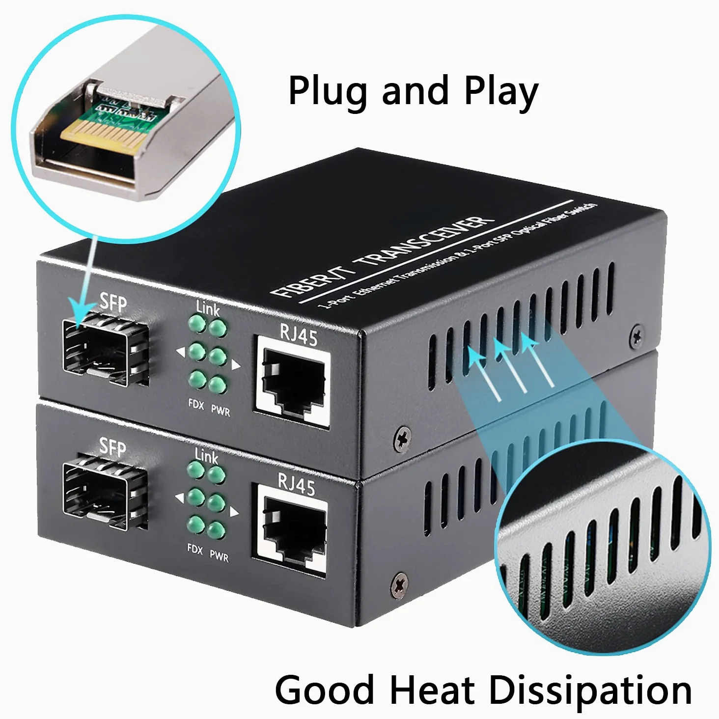 Un paio di convertitori multimediali Ethernet in fibra ottica multimodale Gigabit 1,25G/s + 2 pezzi SFP LC modulo doppio ricetrasmettitore incluso, 10/100/1000Base-Tx-SX SMF RJ45 a slot SFP fino a